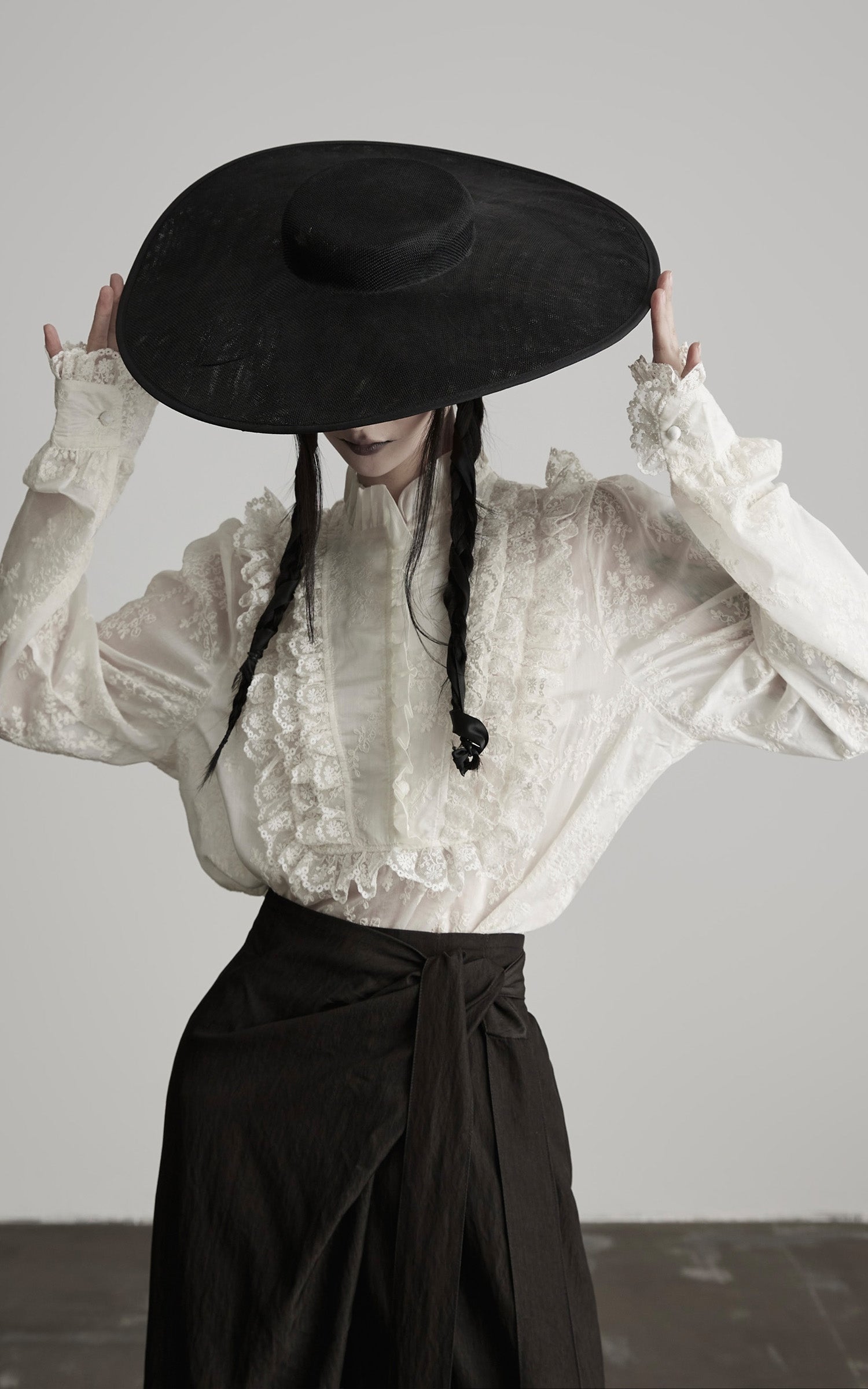 INDULGE Baroque Embroidered Blouse with Ruffled Lace Panels