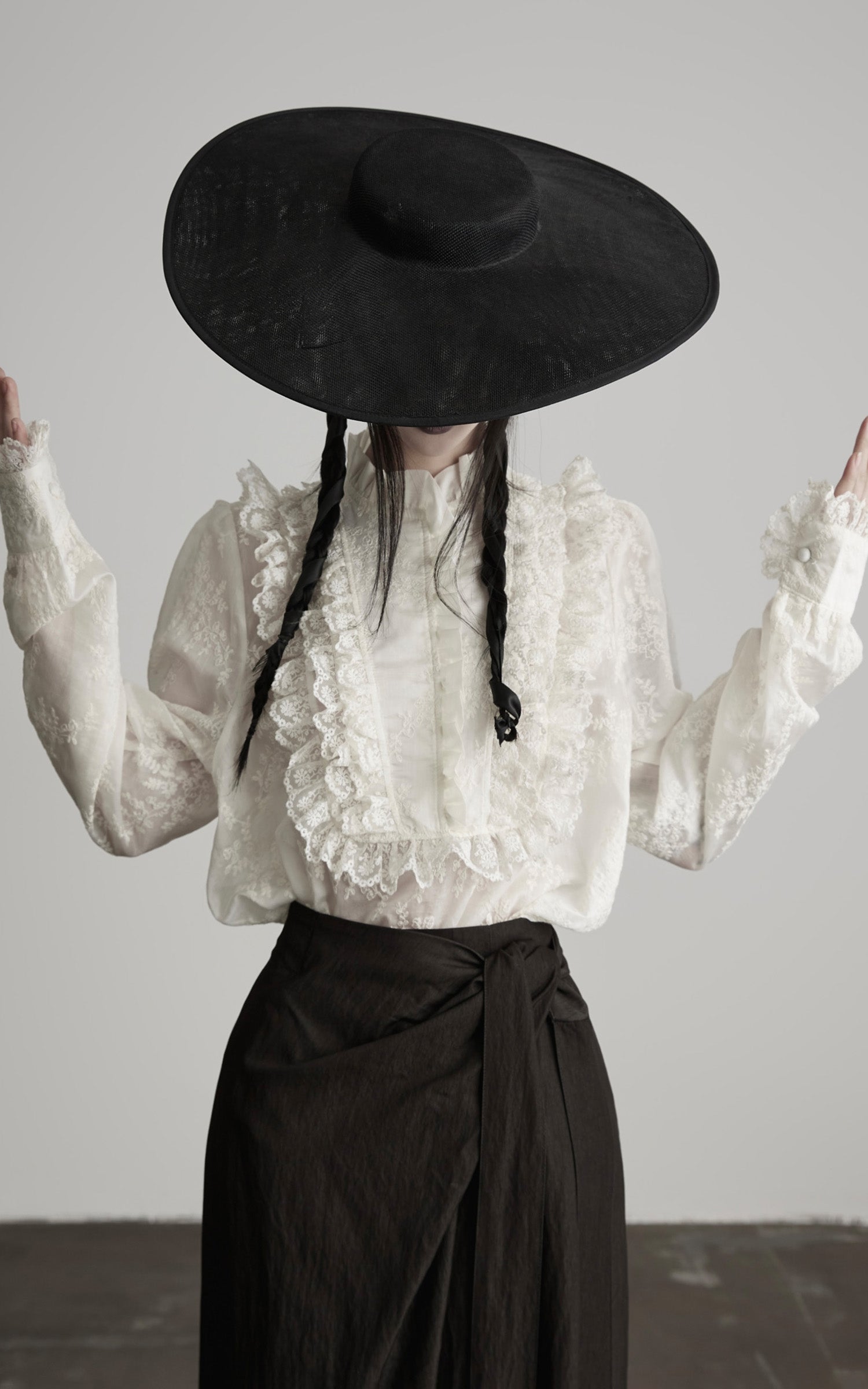 INDULGE Baroque Embroidered Blouse with Ruffled Lace Panels