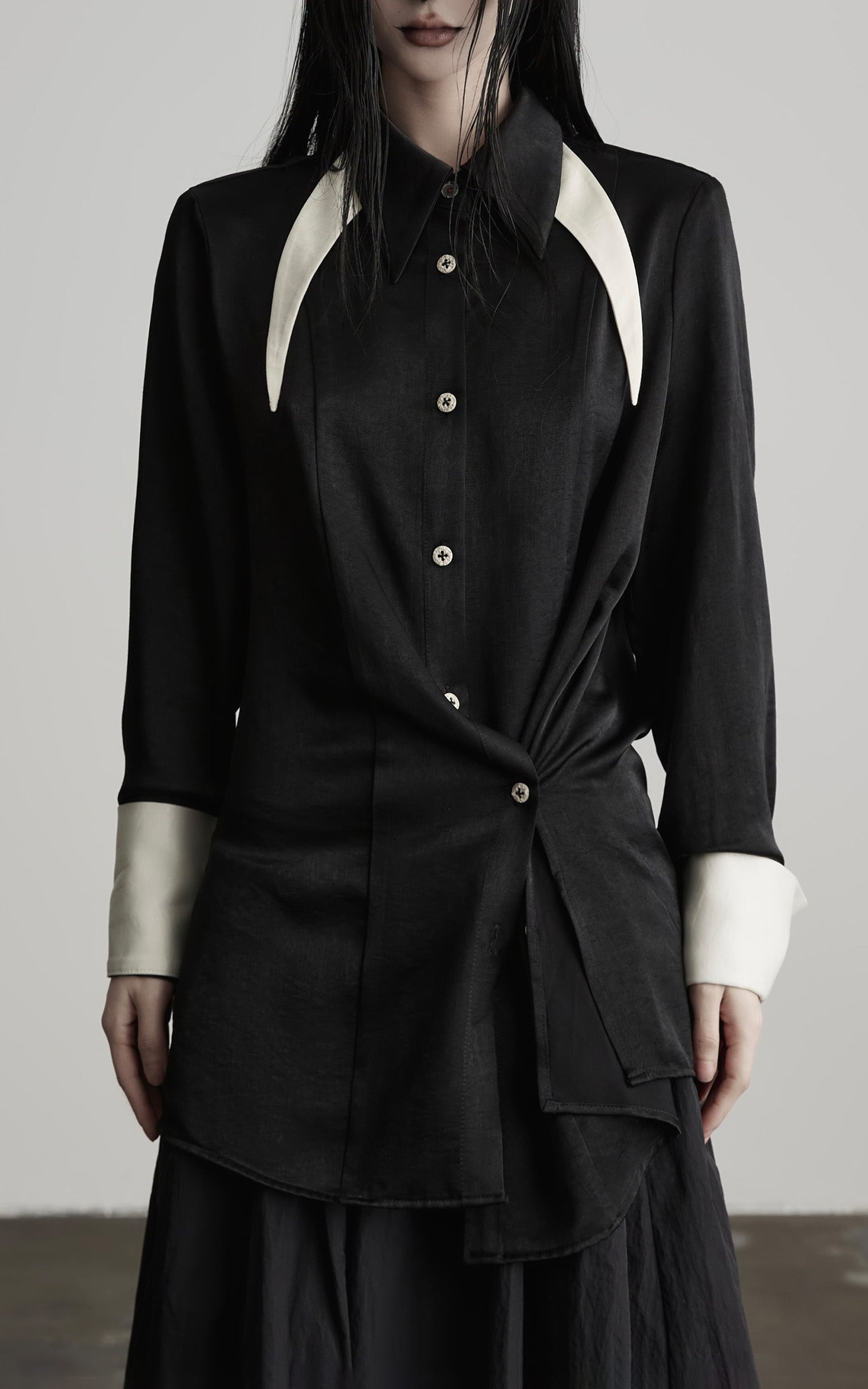 INDULGE Deconstructed Asymmetric Contrast Shirt