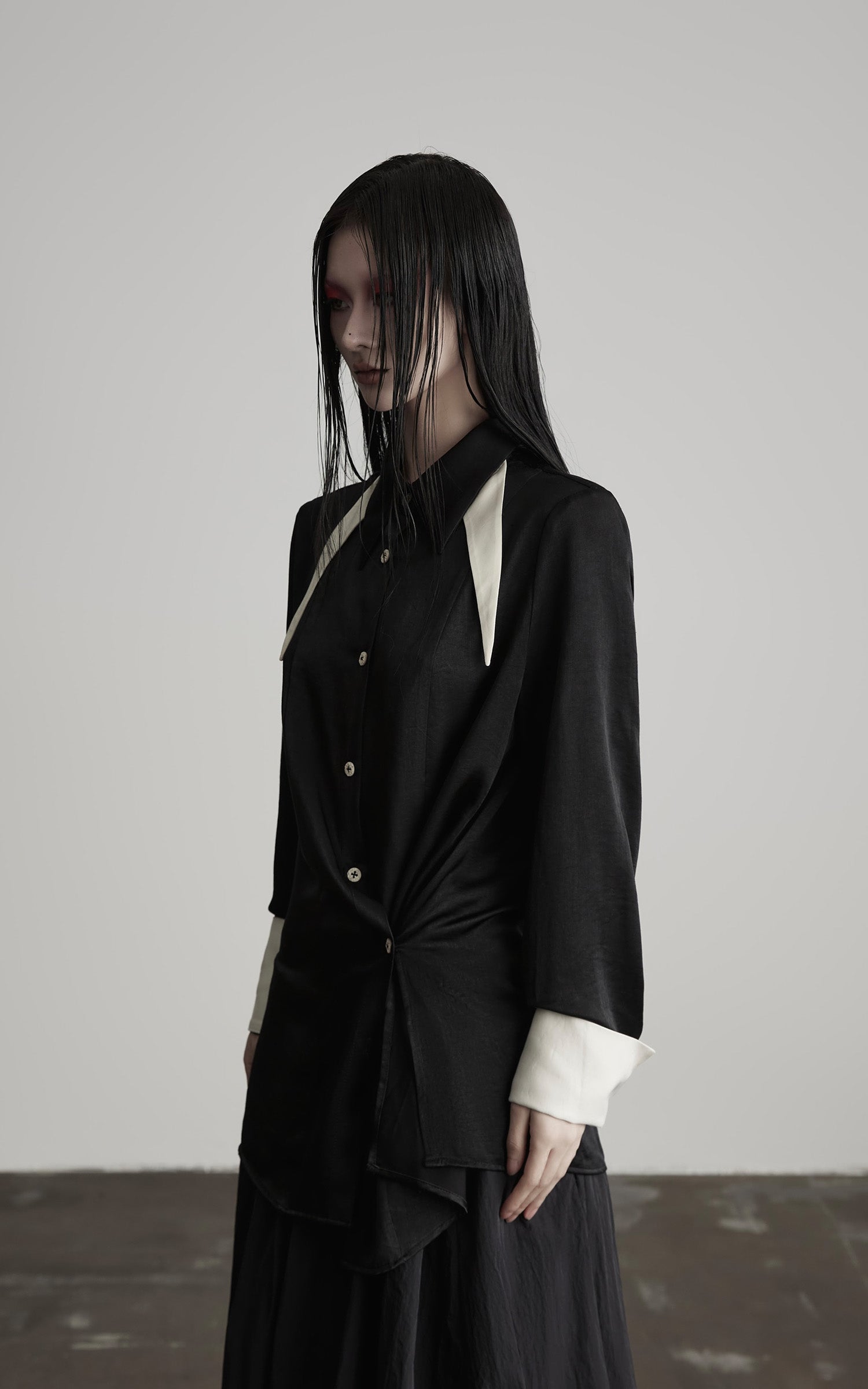 INDULGE Deconstructed Asymmetric Contrast Shirt