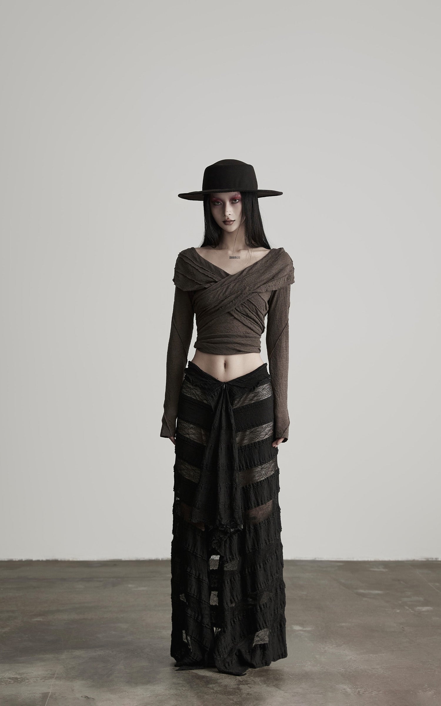INDULGE Layered Sheer Drape Skirt with Lace Panels