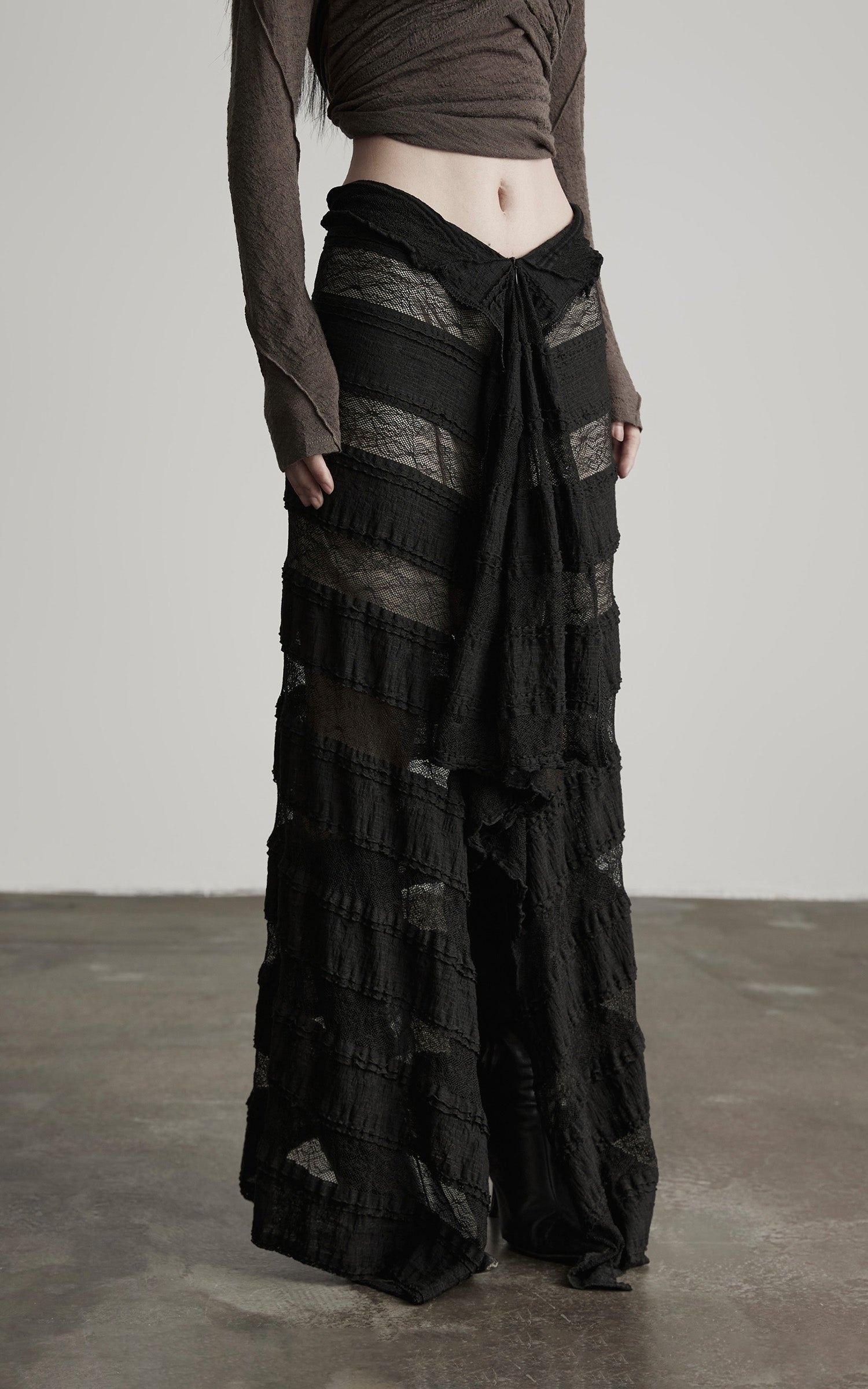 INDULGE Layered Sheer Drape Skirt with Lace Panels