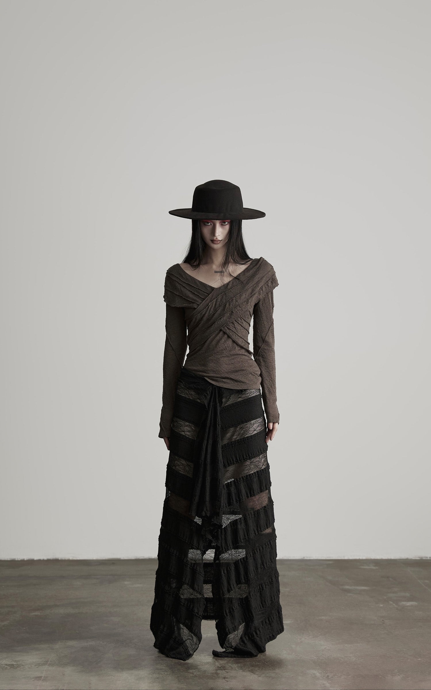 INDULGE Layered Sheer Drape Skirt with Lace Panels