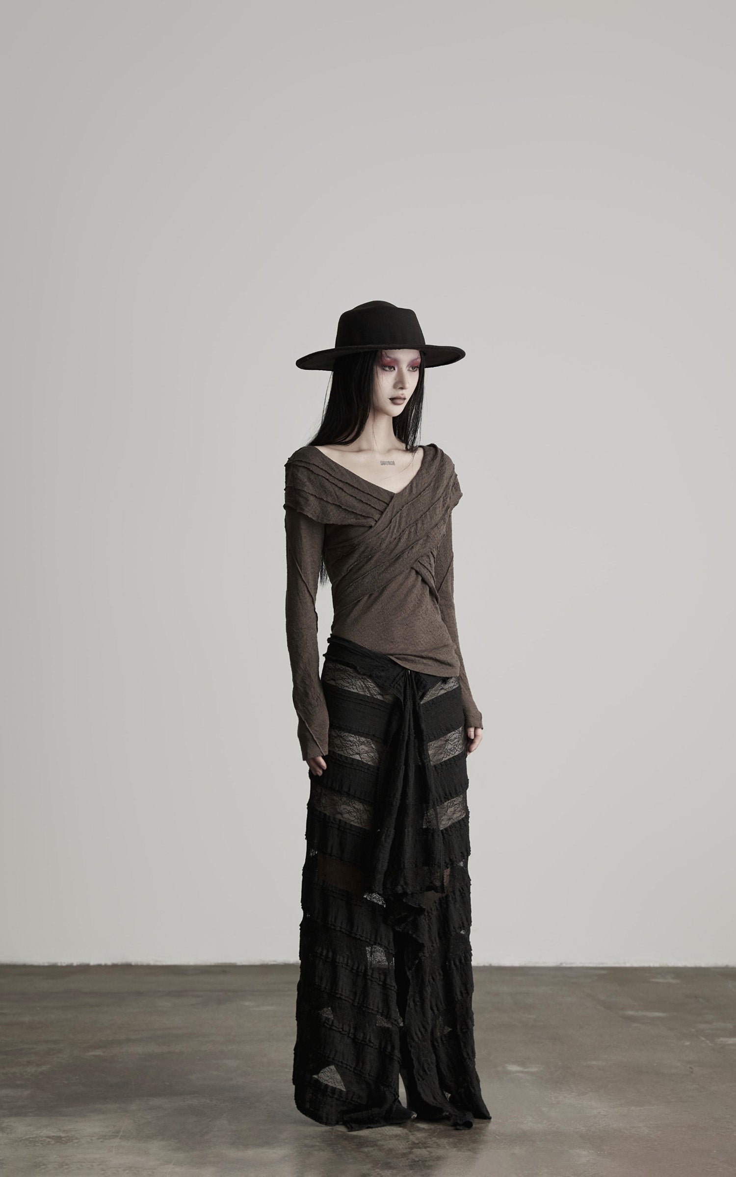 INDULGE Layered Sheer Drape Skirt with Lace Panels
