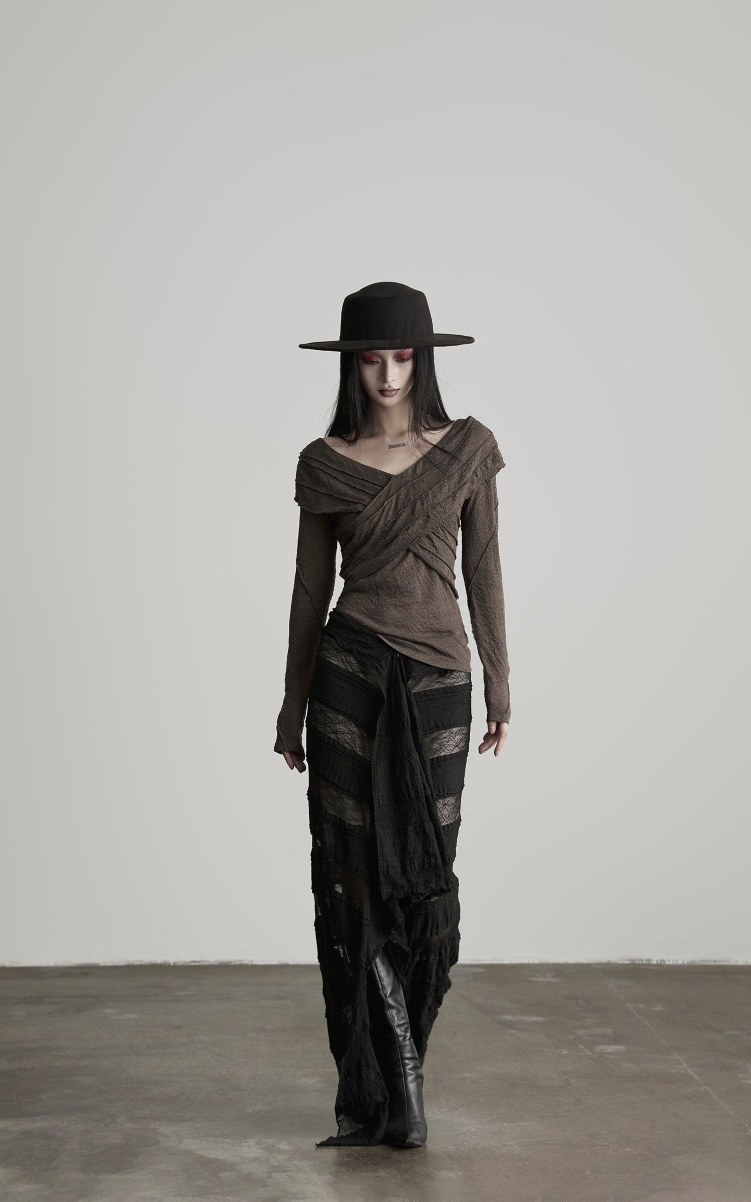 INDULGE Layered Sheer Drape Skirt with Lace Panels