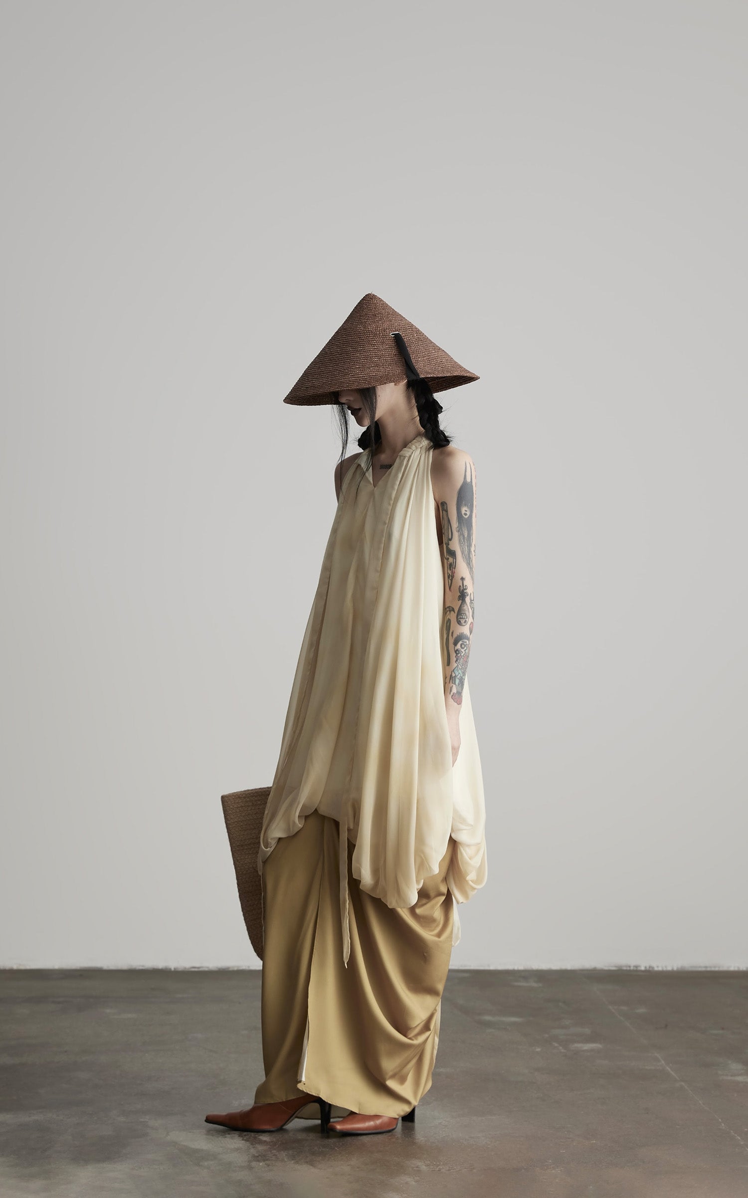INDULGE Ethereal Draped Halter Dress with Voluminous Silk Layers