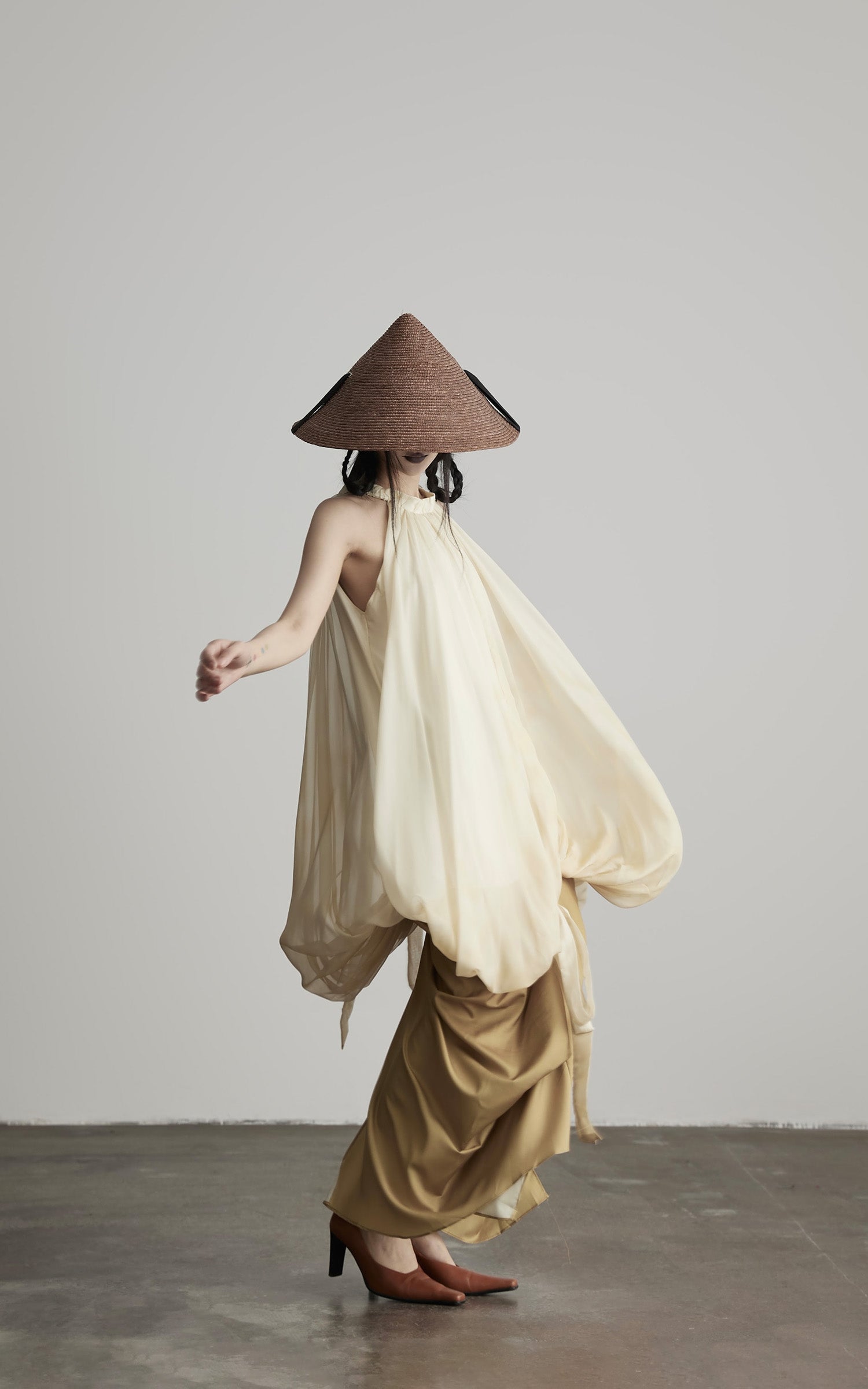 INDULGE Ethereal Draped Halter Dress with Voluminous Silk Layers