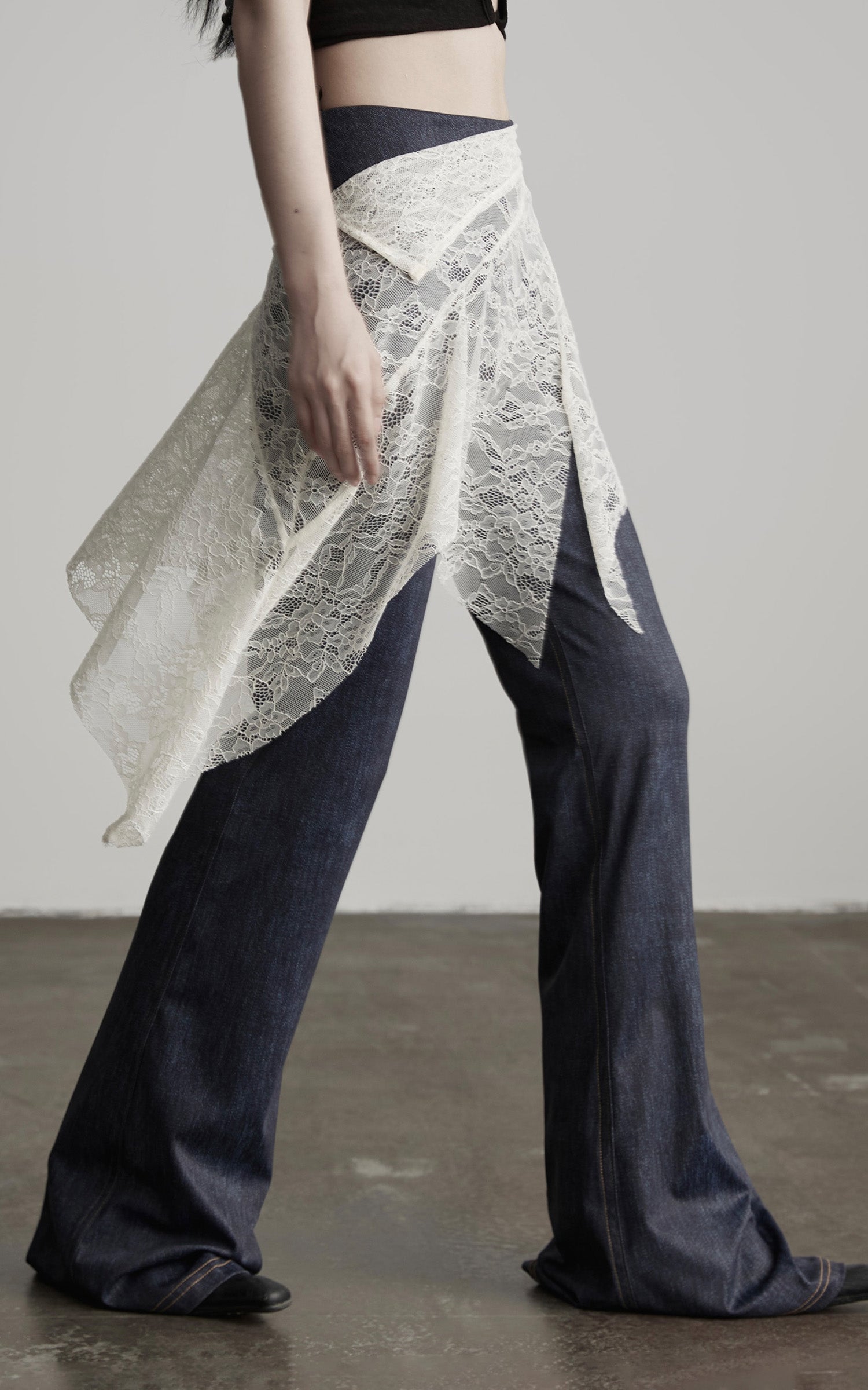 INDULGE Lace Overlay Denim Pants