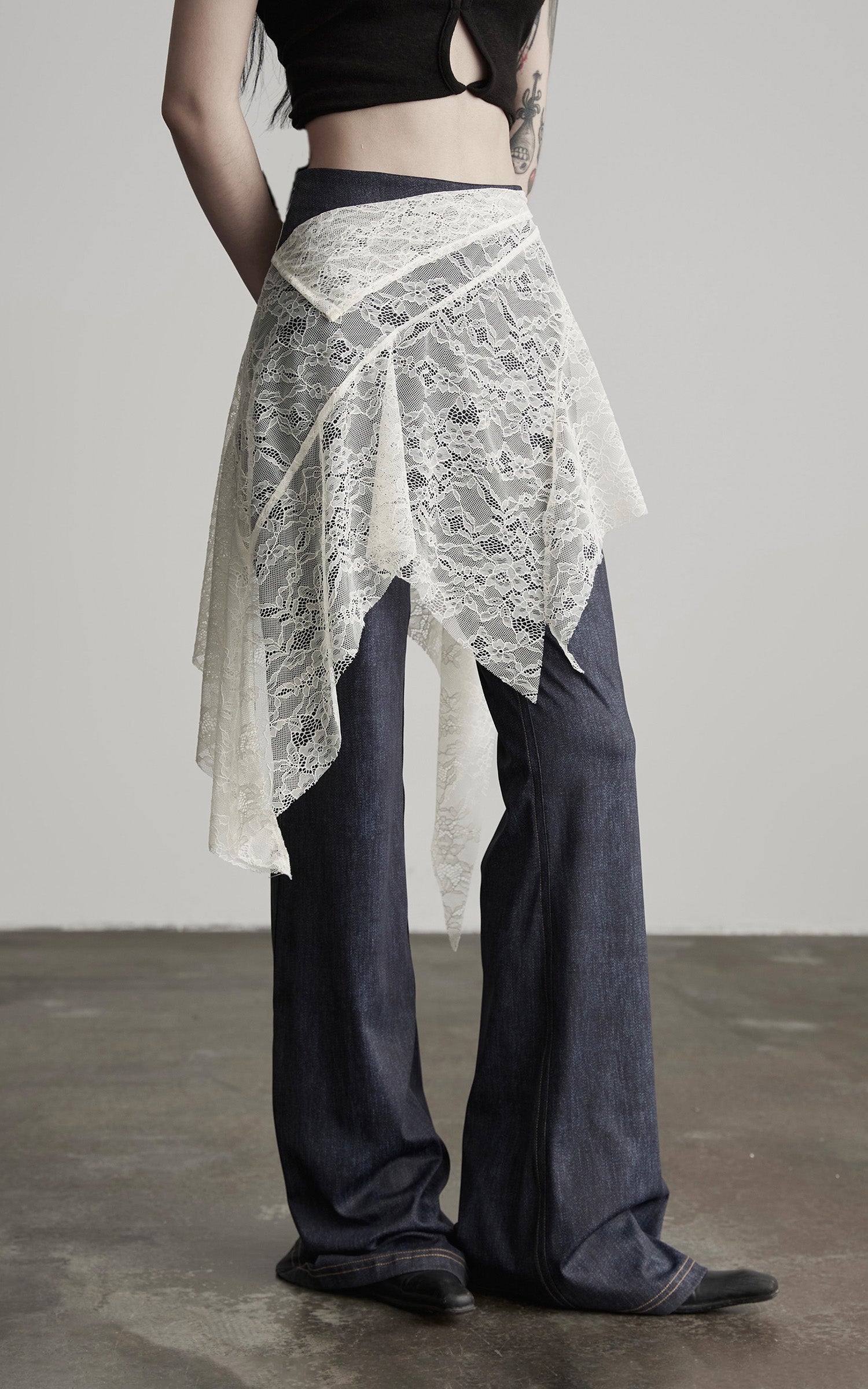 INDULGE Lace Overlay Denim Pants