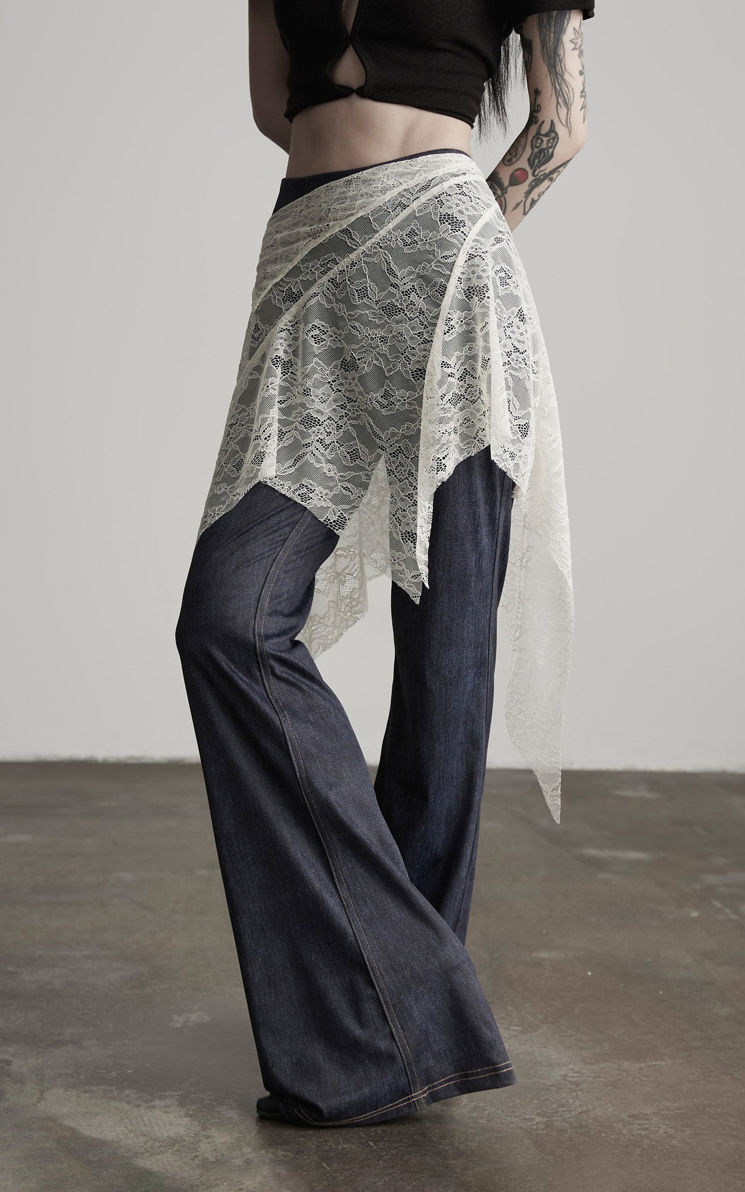 INDULGE Lace Overlay Denim Pants