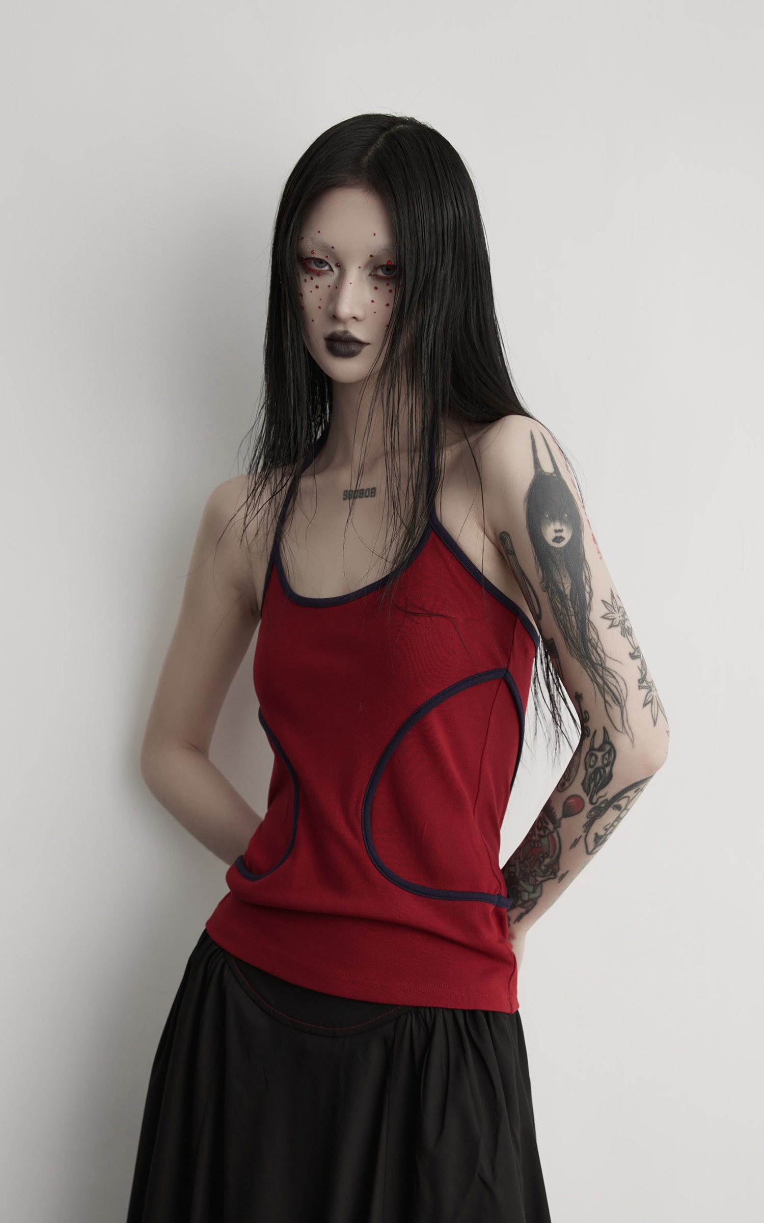 INDULGE Curved-Bound Halter Tank Top