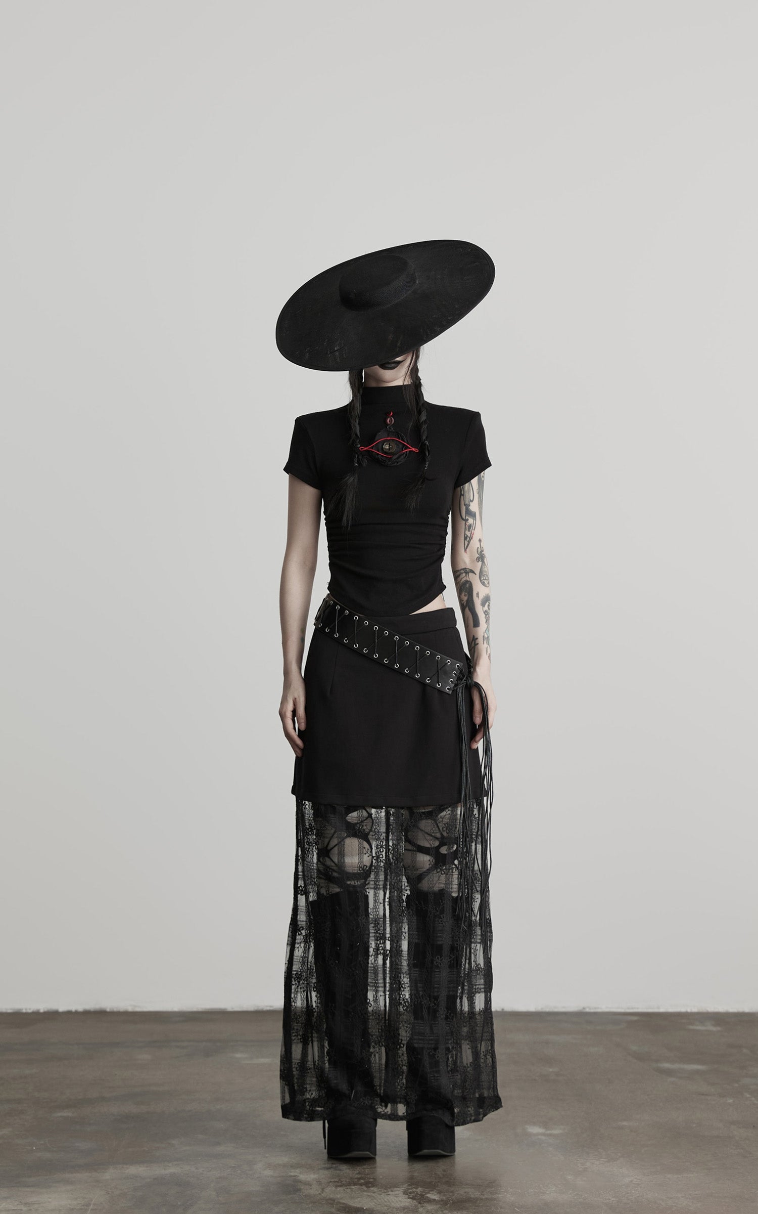 INDULGE Ruched Fitted Tee with Deconstructed Eye Button Detail
