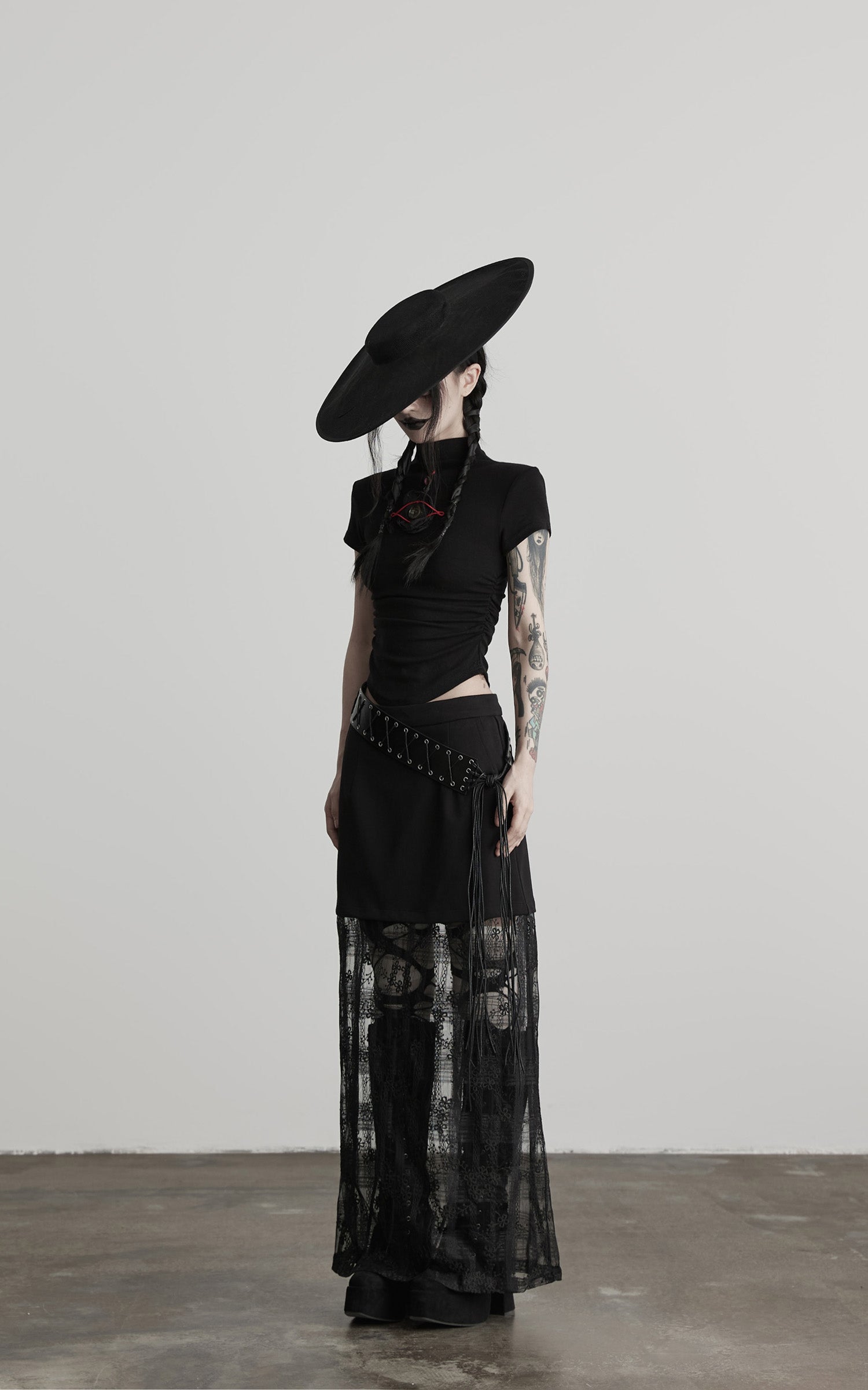 INDULGE Ruched Fitted Tee with Deconstructed Eye Button Detail