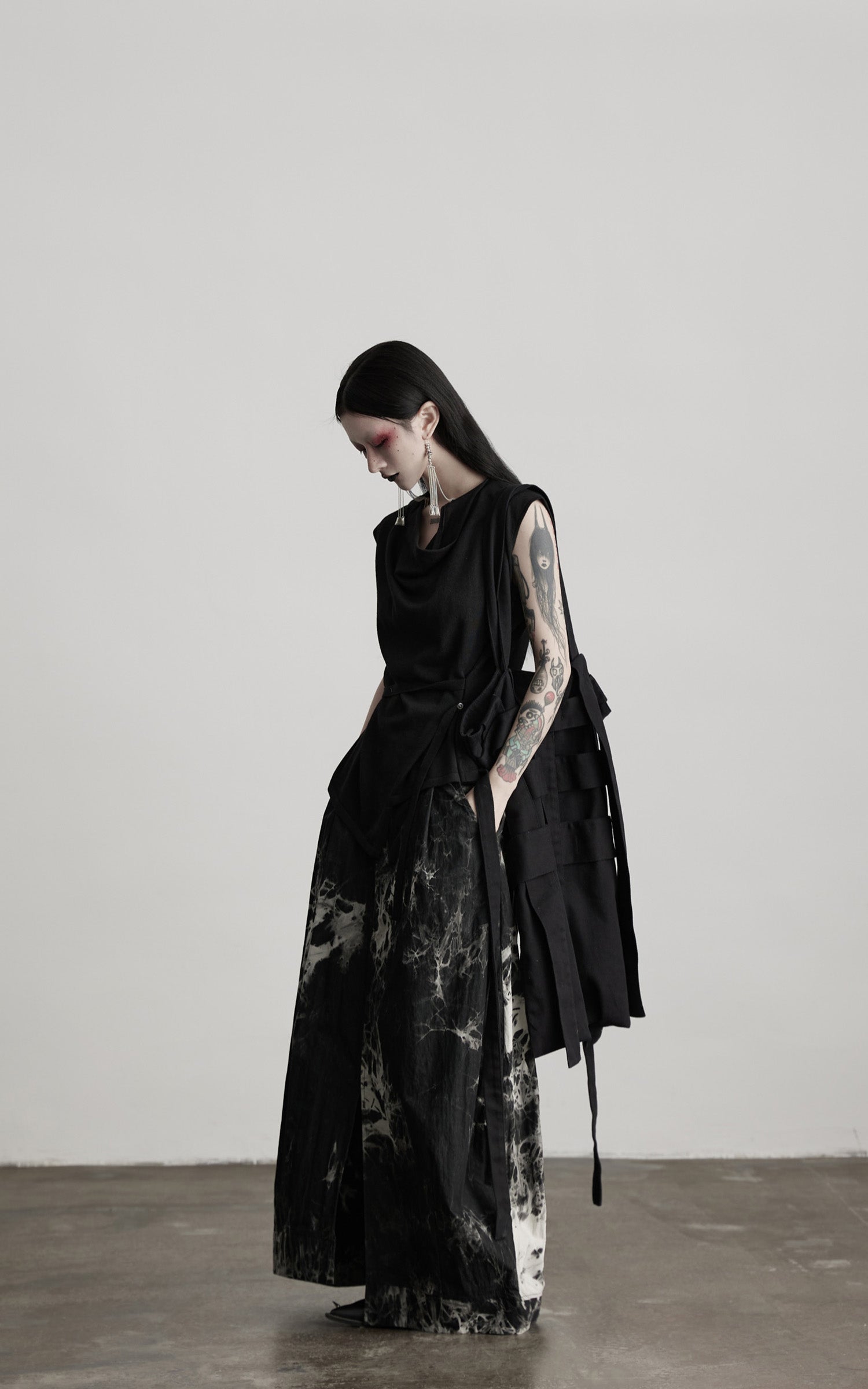 INDULGE Drape Shoulder Vest with Asymmetric Hemline and Textured Knit