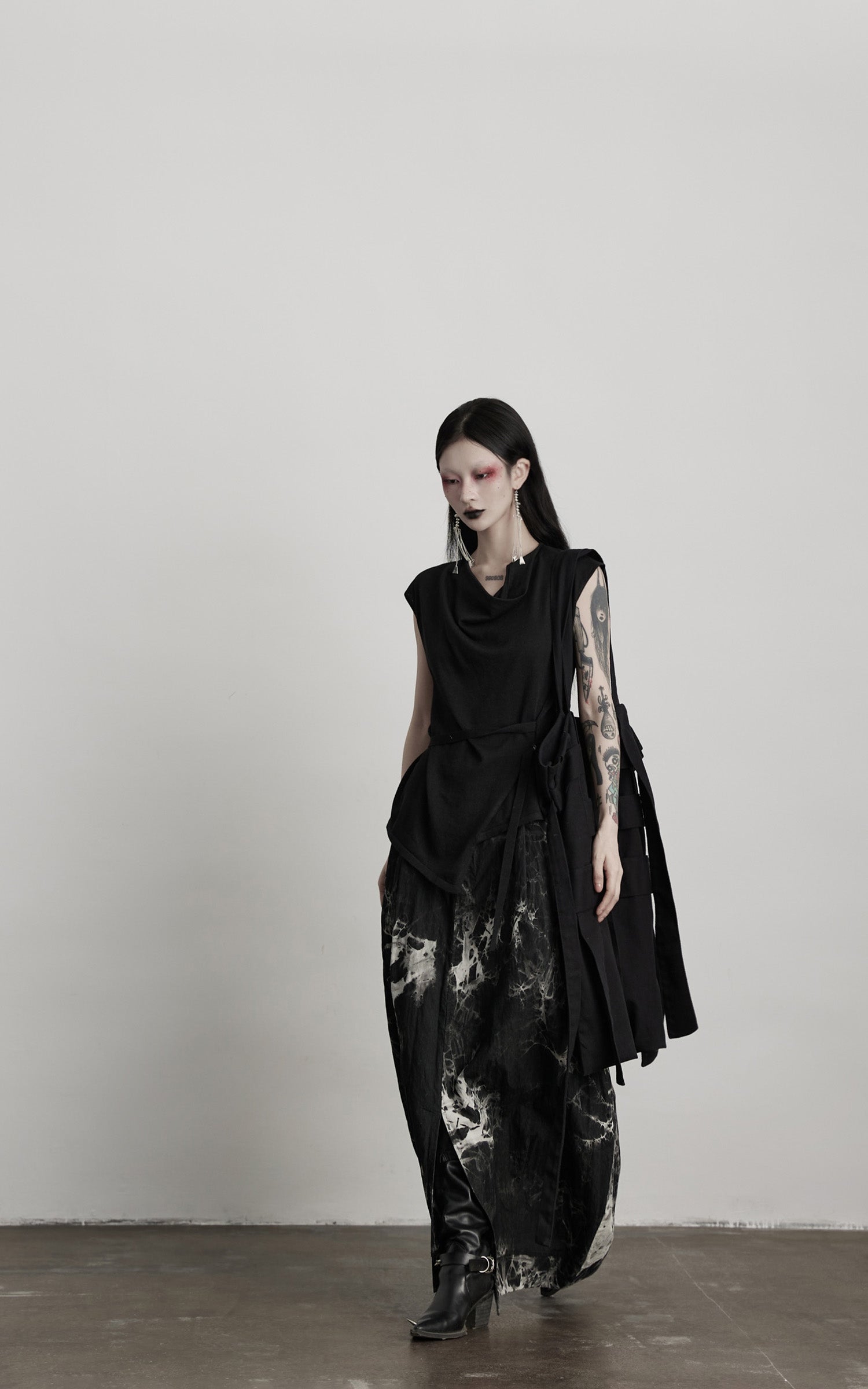 INDULGE Drape Shoulder Vest with Asymmetric Hemline and Textured Knit