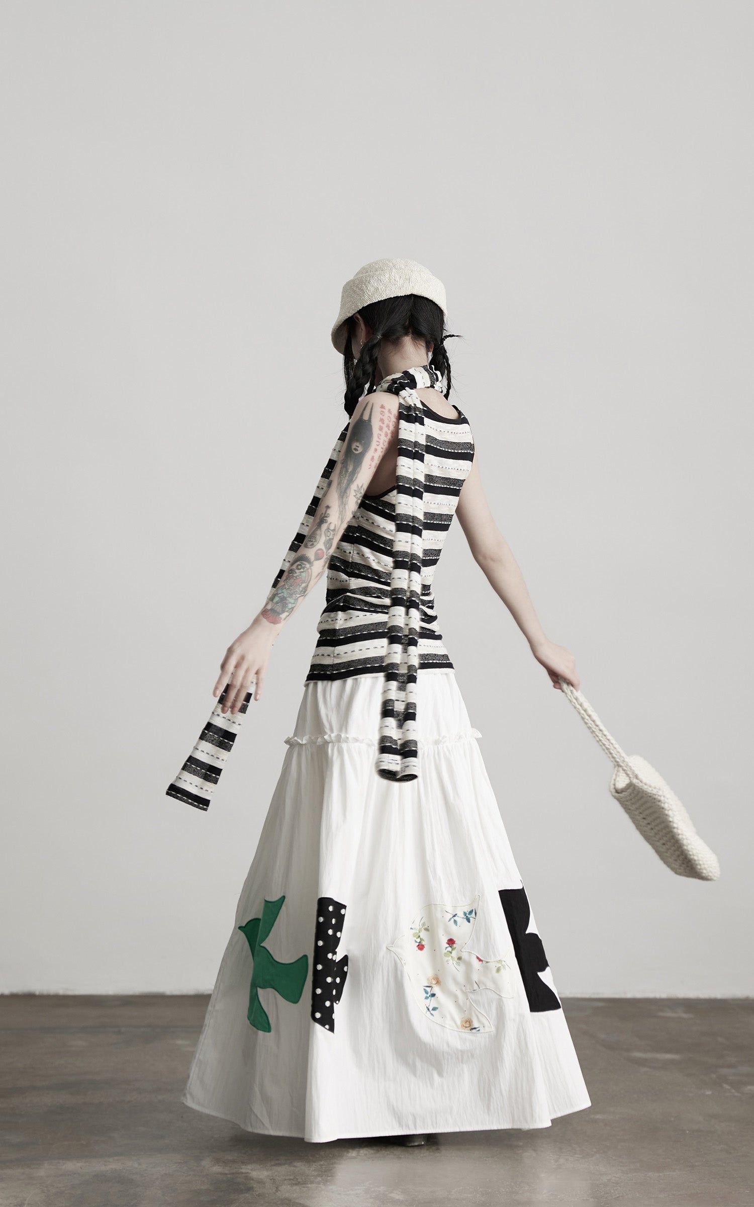 INDULGE Striped Deconstructed Tank Top and Elongated Scarf Set