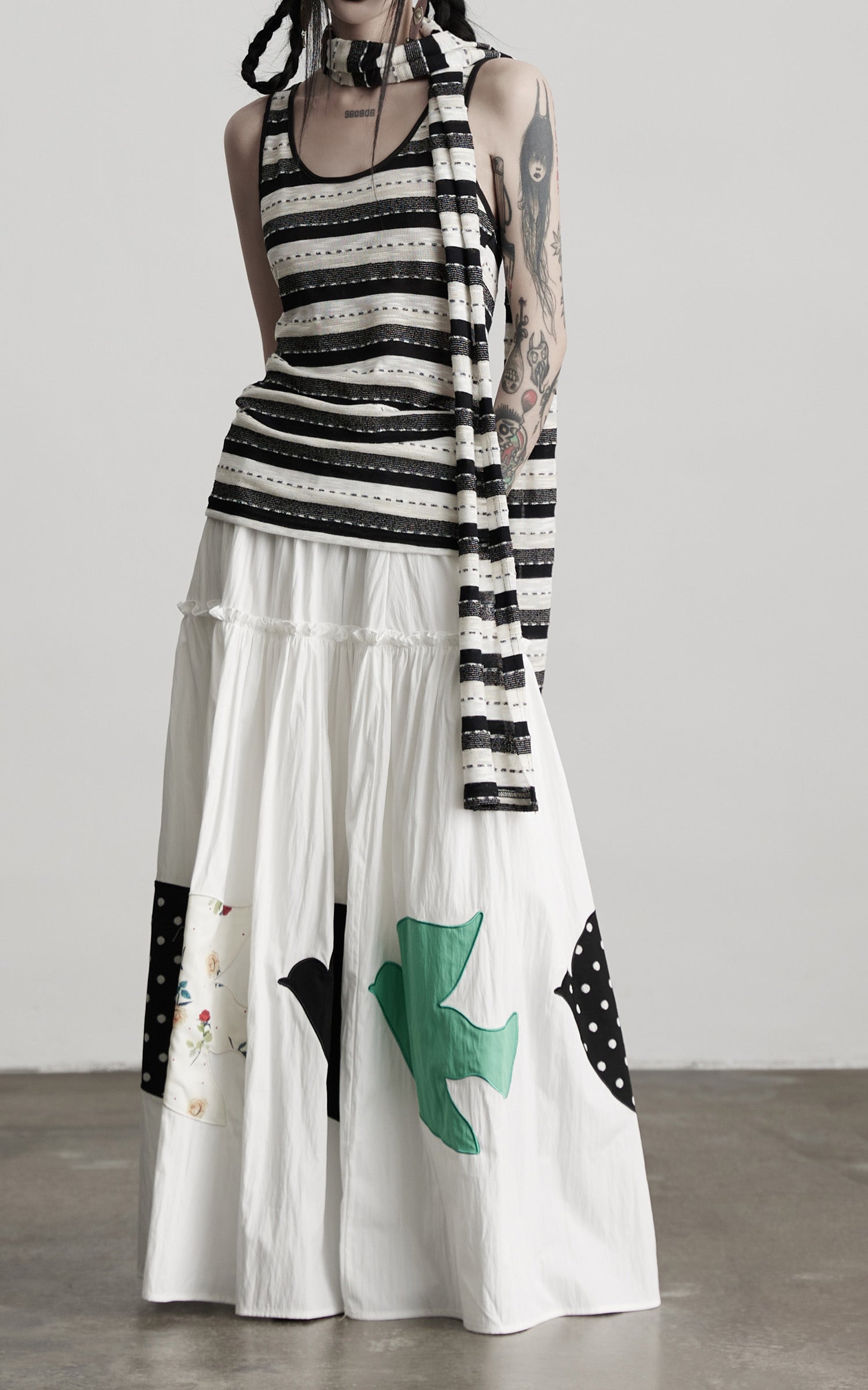 INDULGE Striped Deconstructed Tank Top and Elongated Scarf Set