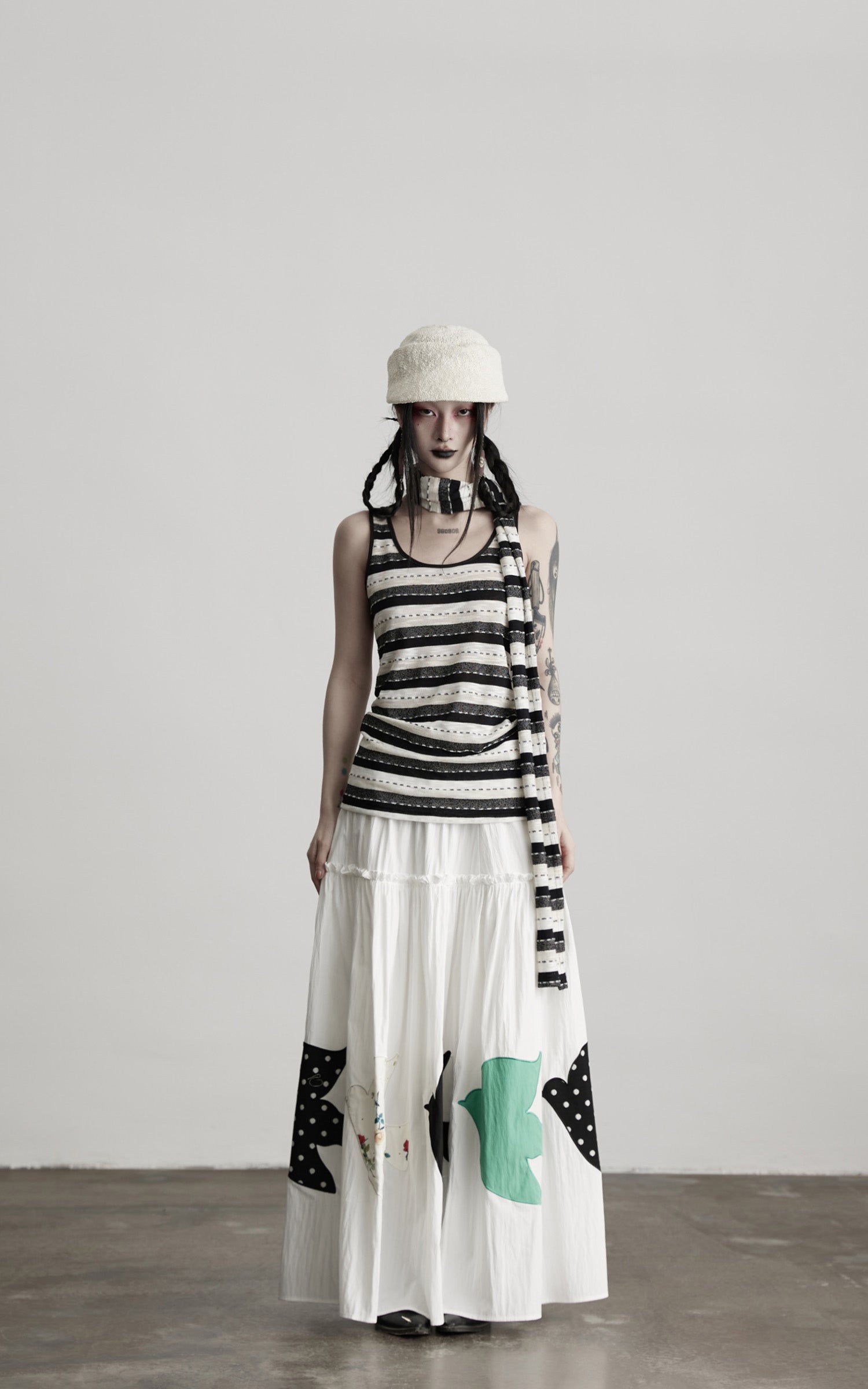 INDULGE Striped Deconstructed Tank Top and Elongated Scarf Set
