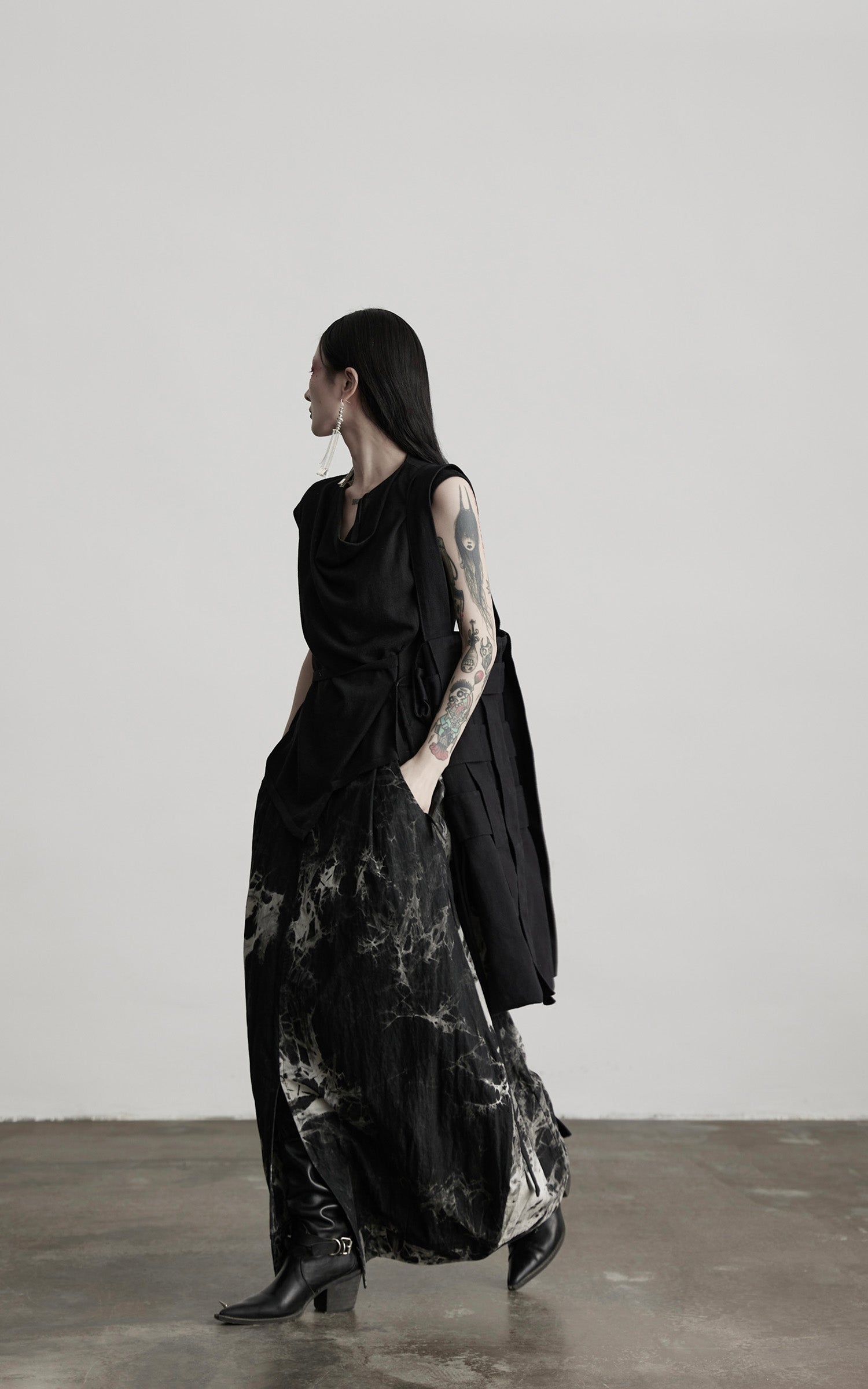 INDULGE Drape Shoulder Vest with Asymmetric Hemline and Textured Knit