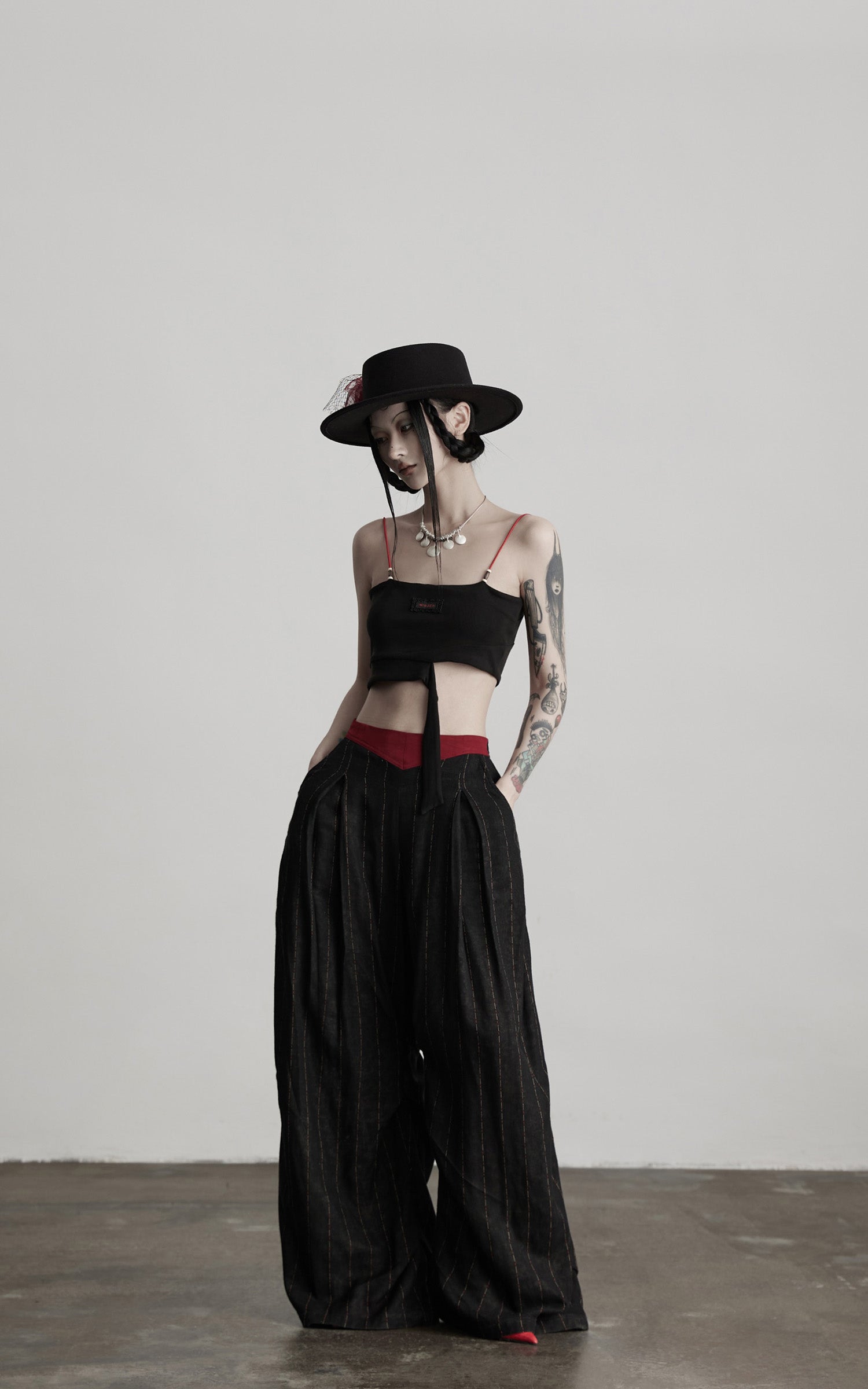 INDULGE IN Structured Ribbon Cami Top with Red Beaded Straps