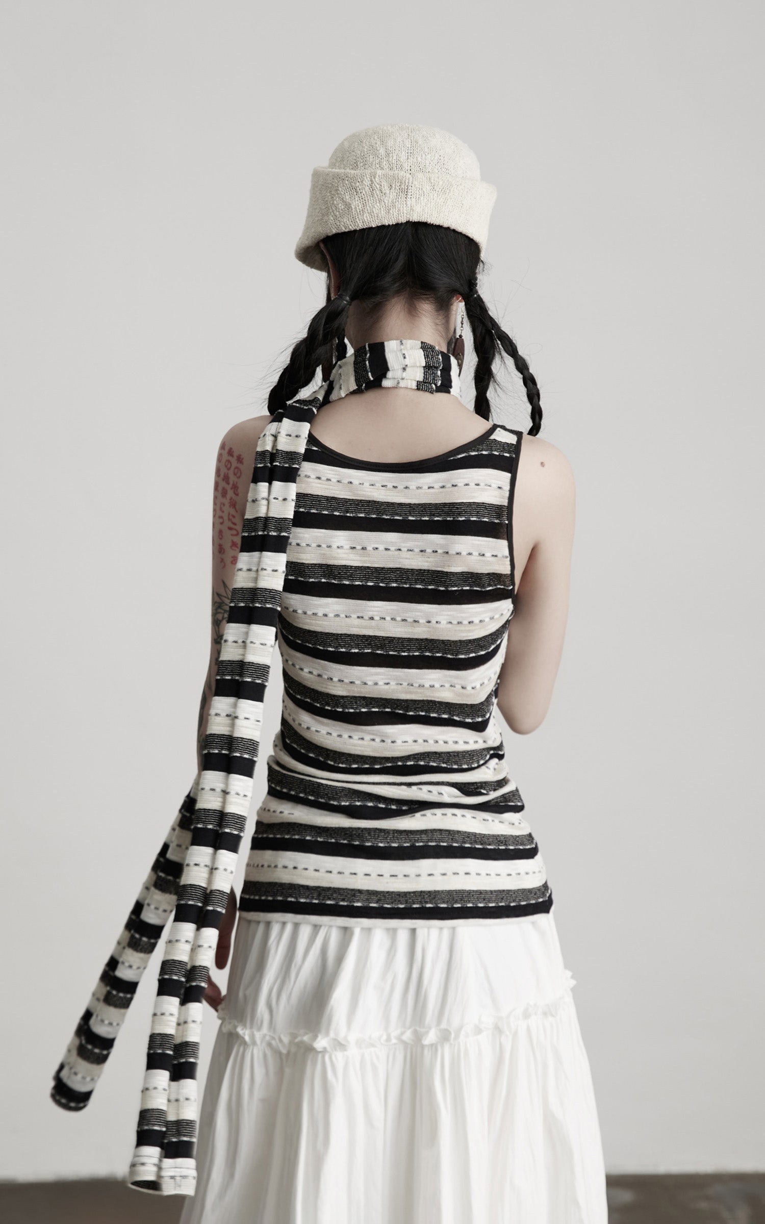 INDULGE Striped Deconstructed Tank Top and Elongated Scarf Set