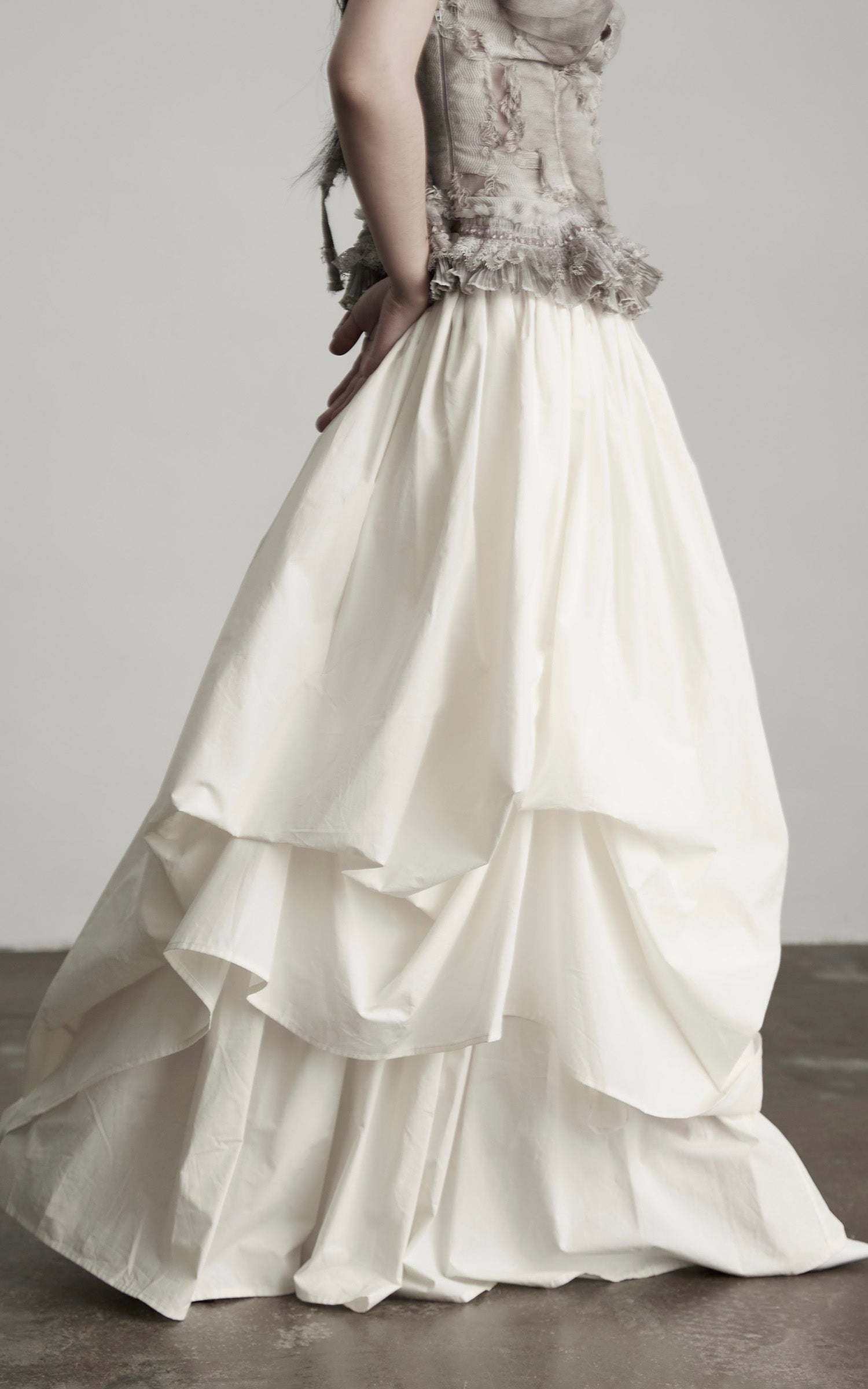 INDULGE Layered Cotton Skirt with Asymmetric Draped Hem