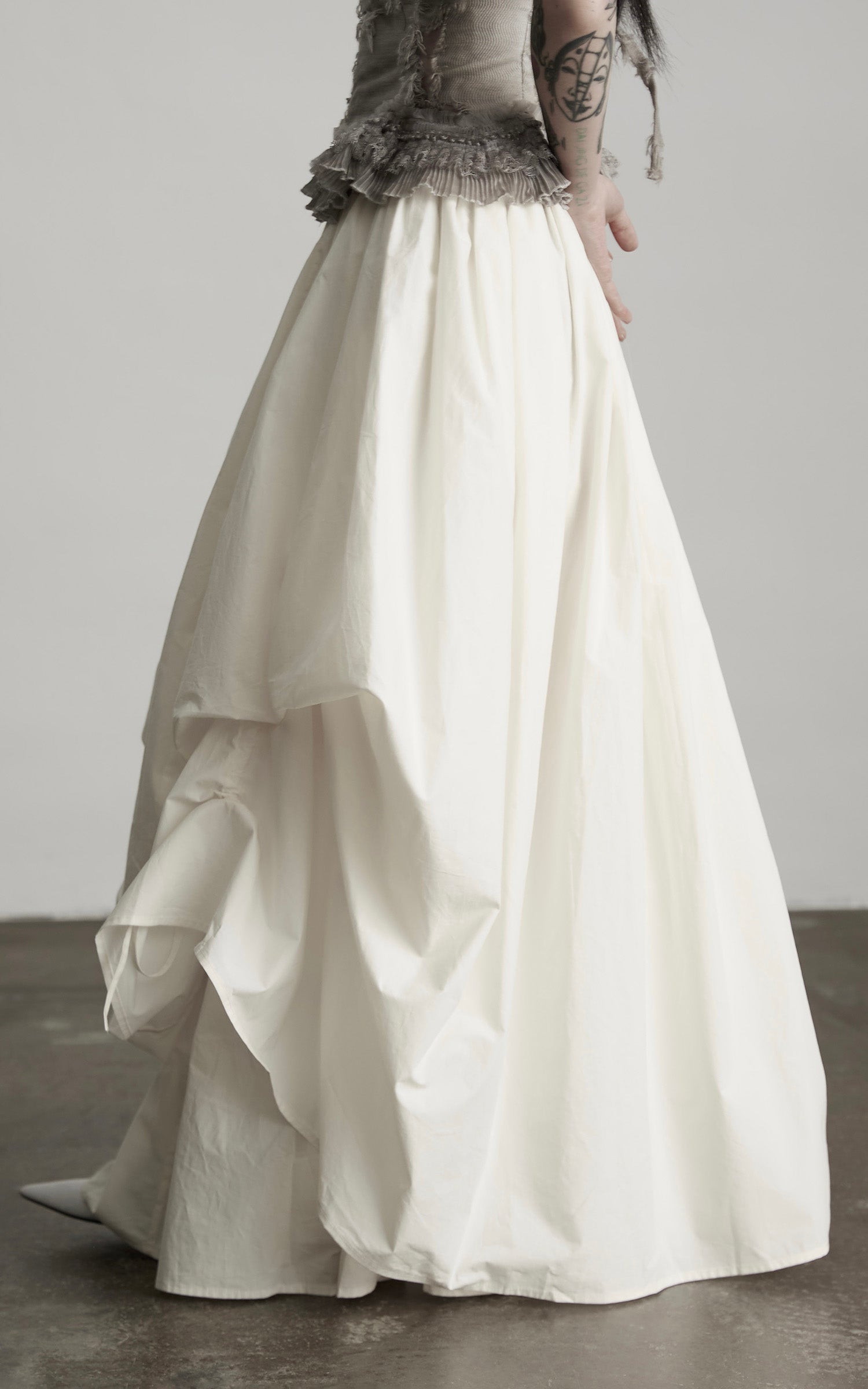 INDULGE Layered Cotton Skirt with Asymmetric Draped Hem