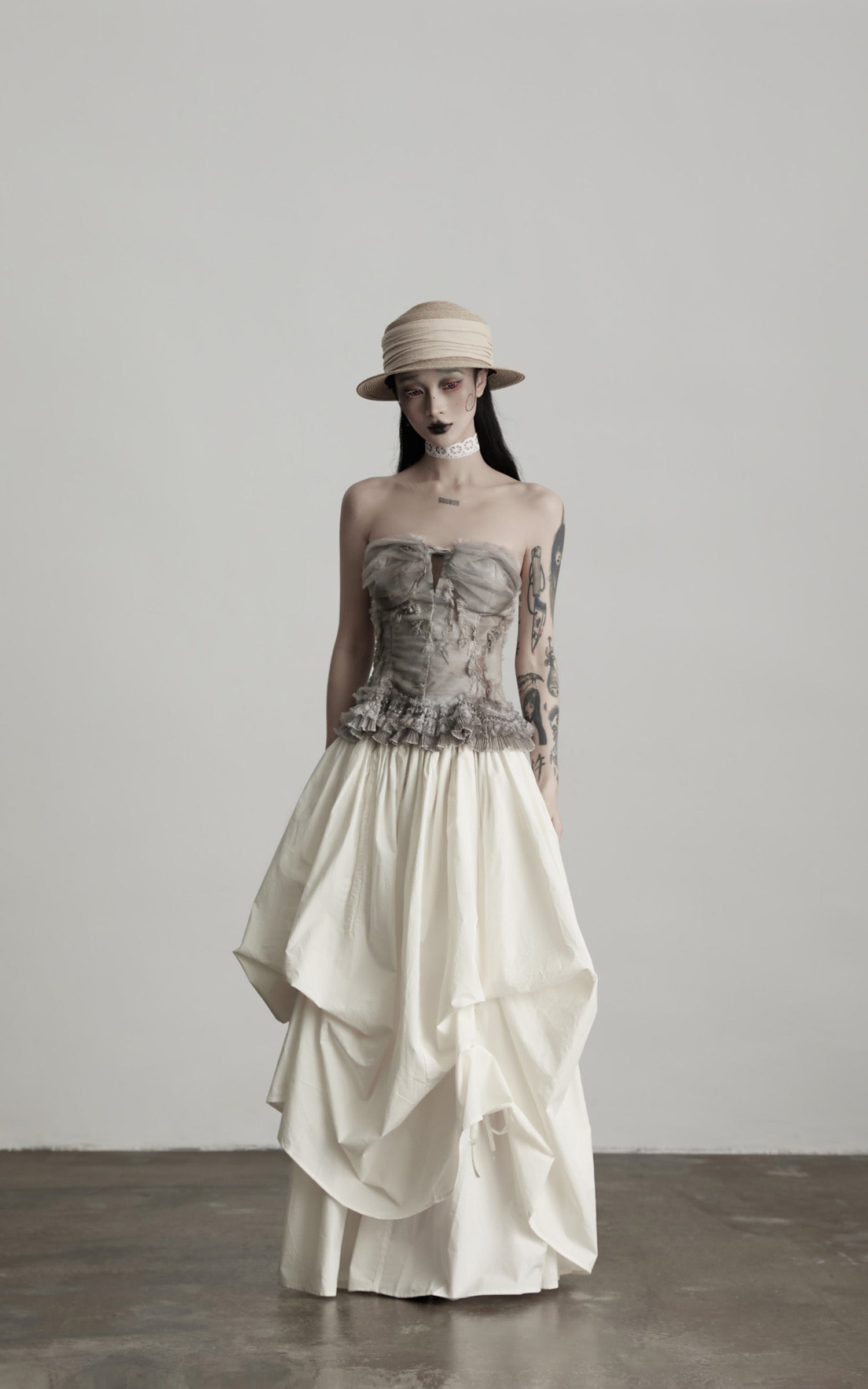 INDULGE Layered Cotton Skirt with Asymmetric Draped Hem