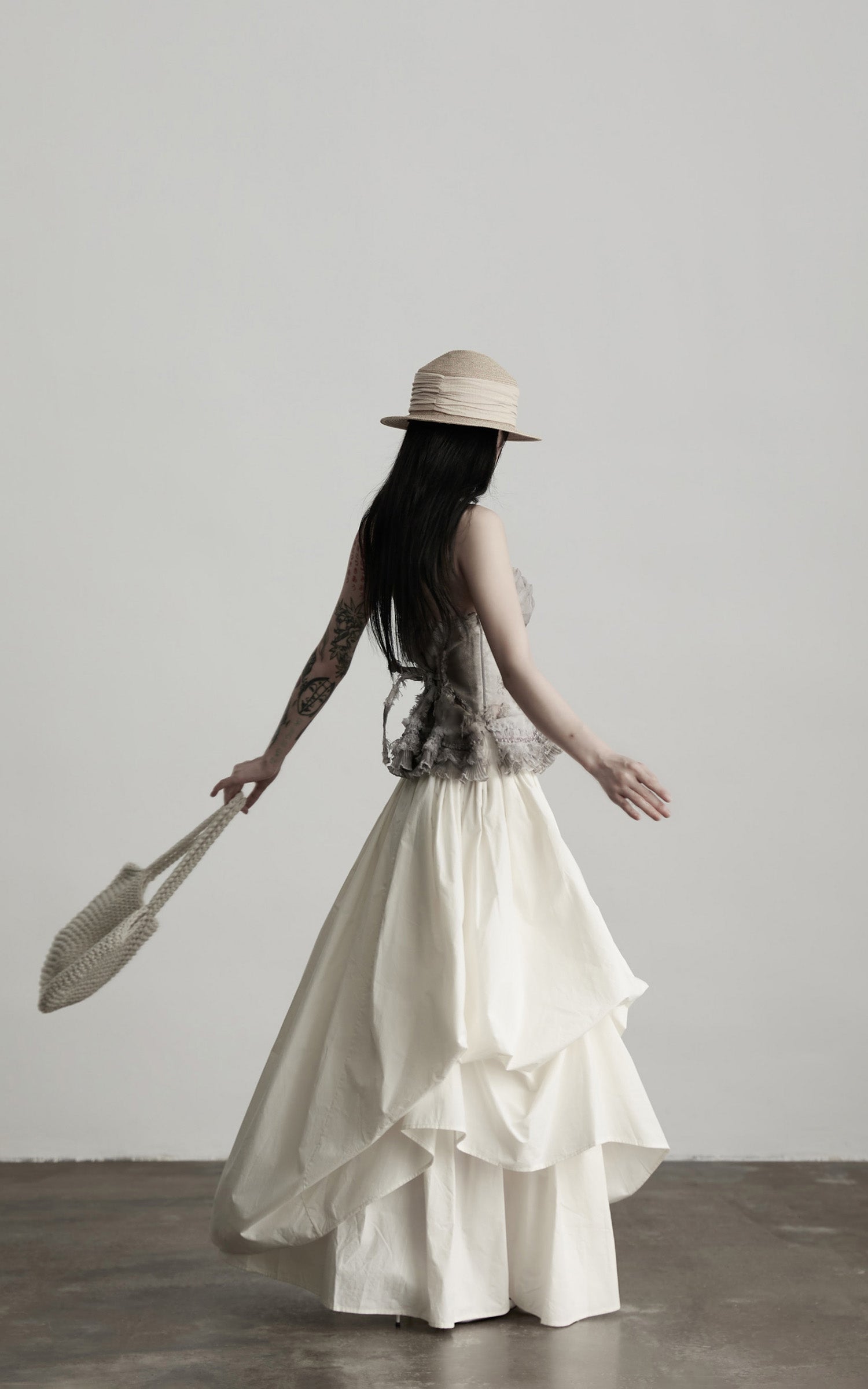 INDULGE Layered Cotton Skirt with Asymmetric Draped Hem