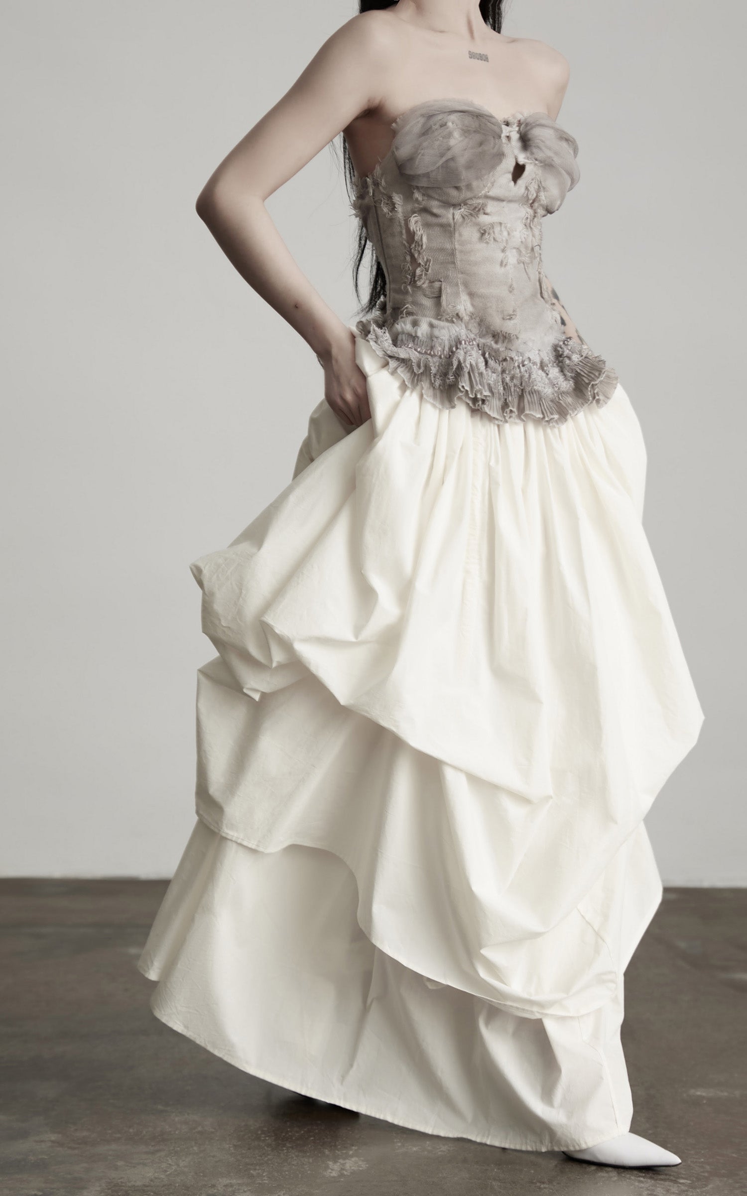 INDULGE Layered Cotton Skirt with Asymmetric Draped Hem