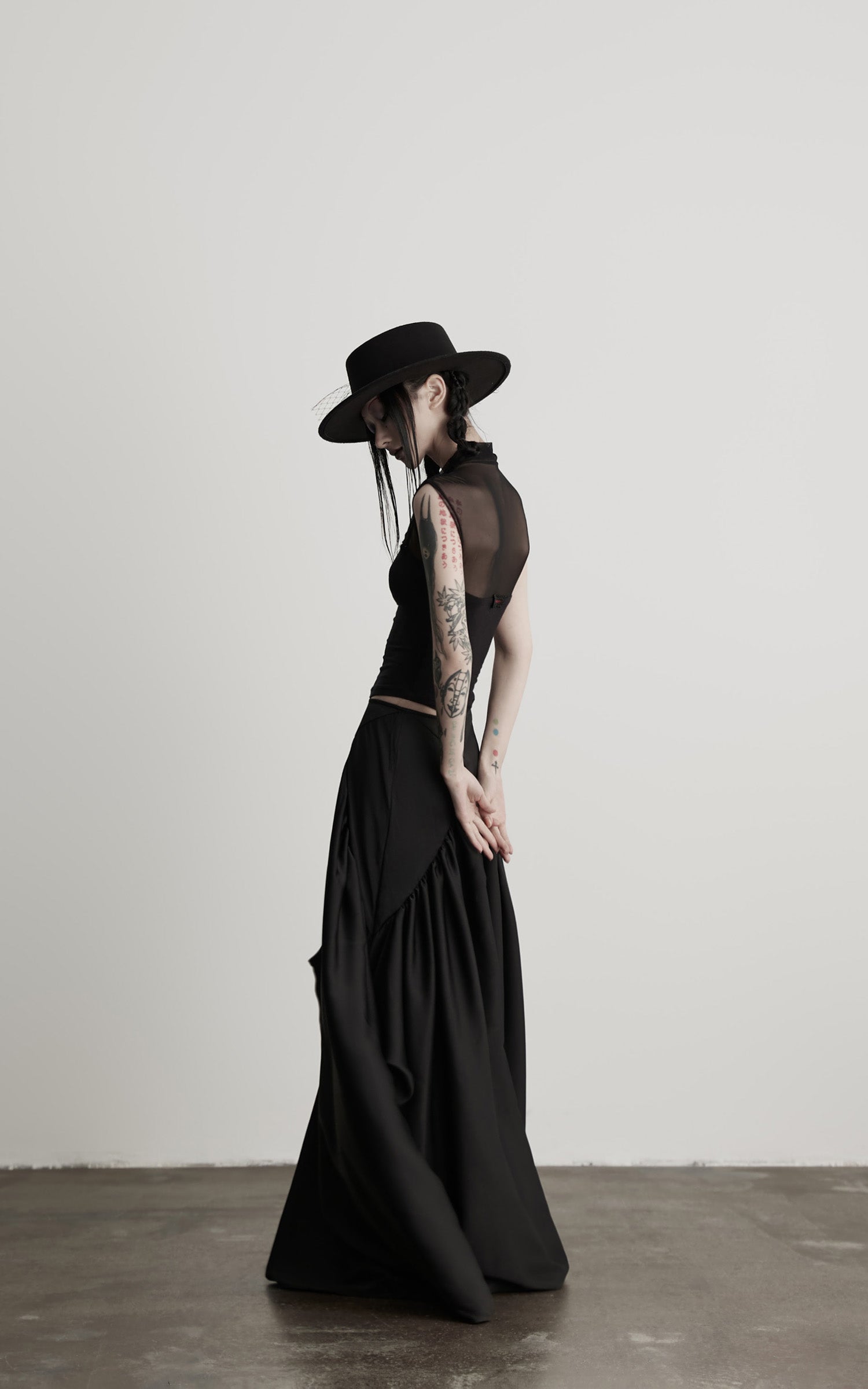 INDULGE IN Gothic Mesh Paneled Sleeveless Top with Red Orb Detail