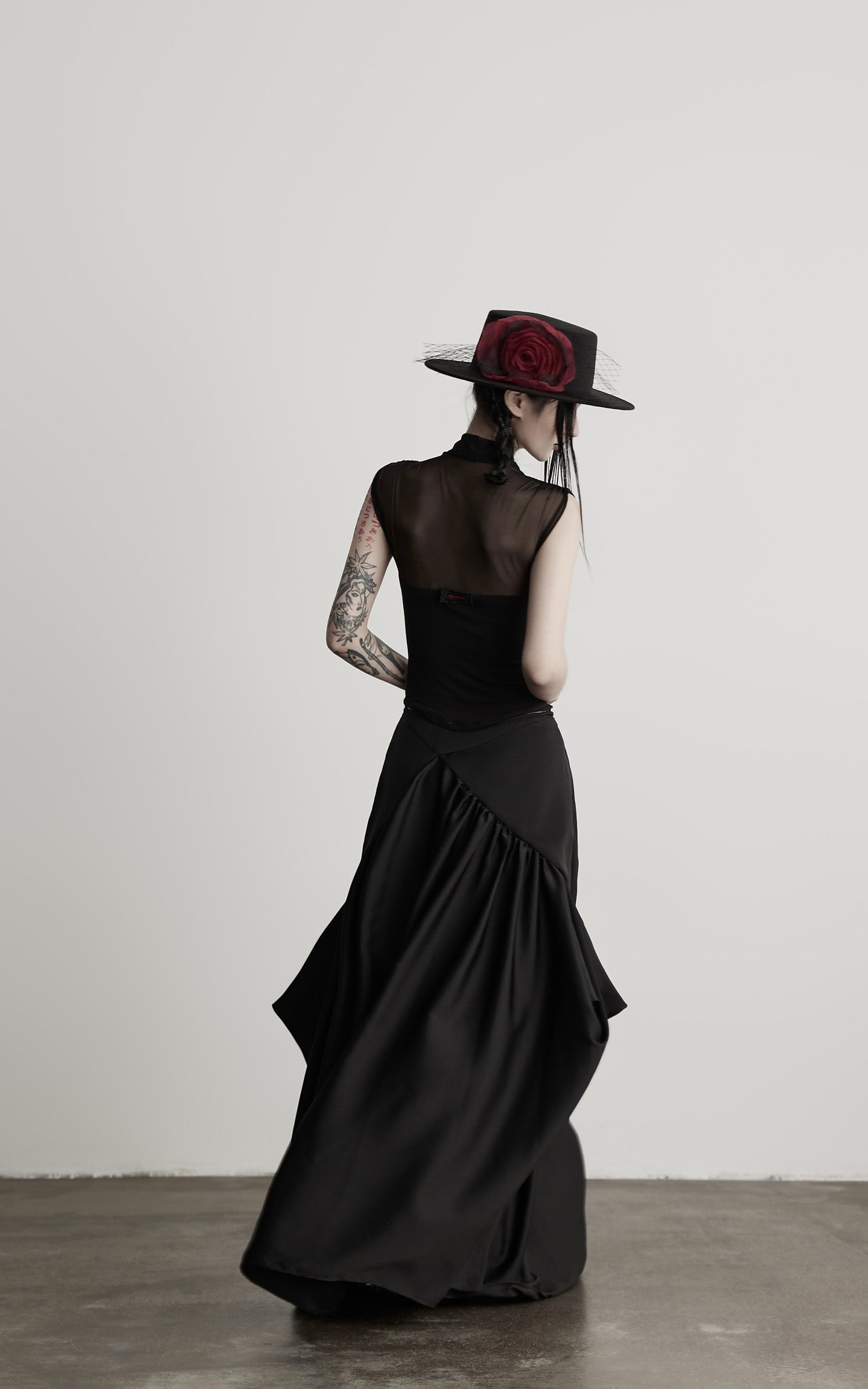 INDULGE IN Gothic Mesh Paneled Sleeveless Top with Red Orb Detail