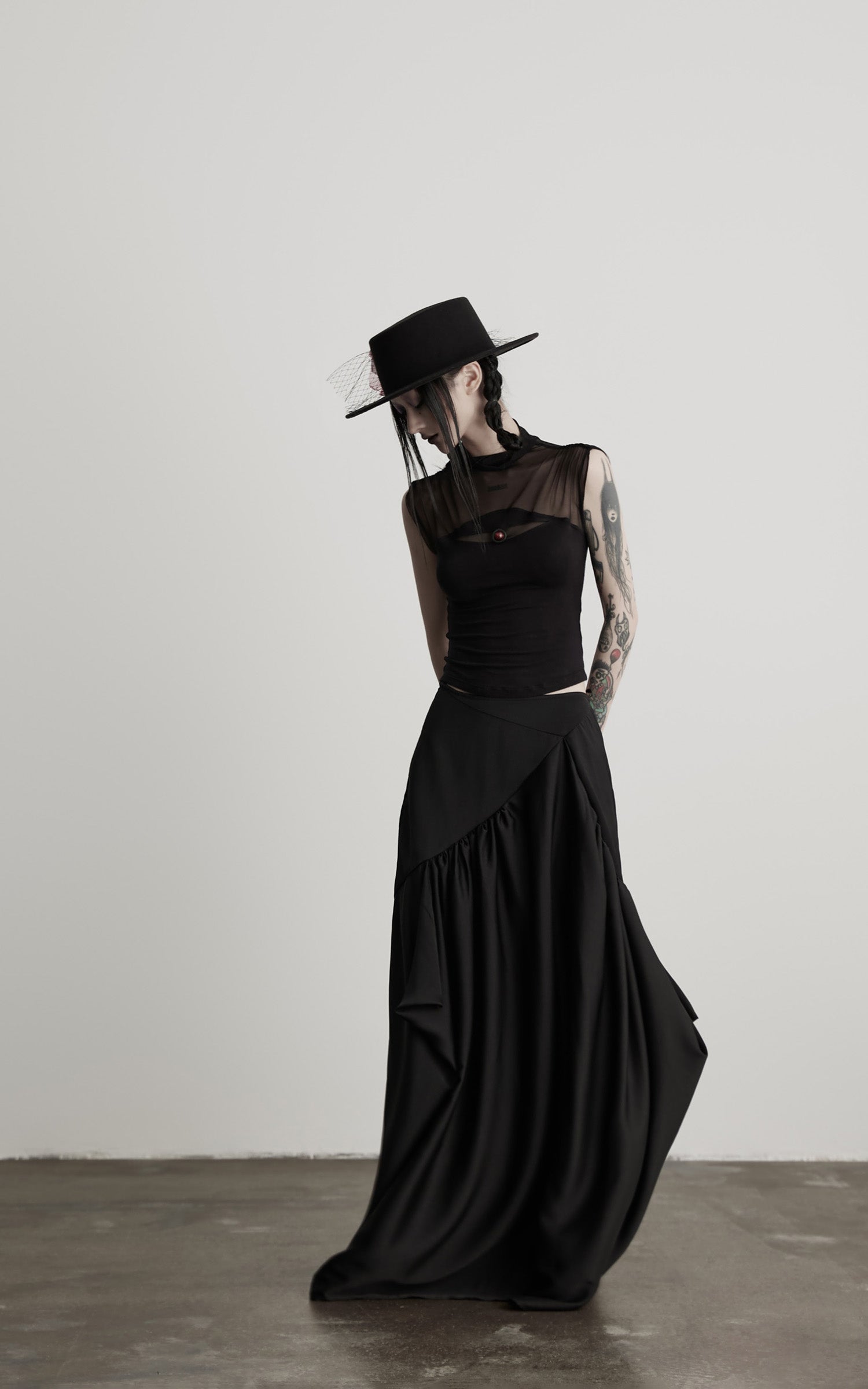 INDULGE IN Gothic Mesh Paneled Sleeveless Top with Red Orb Detail