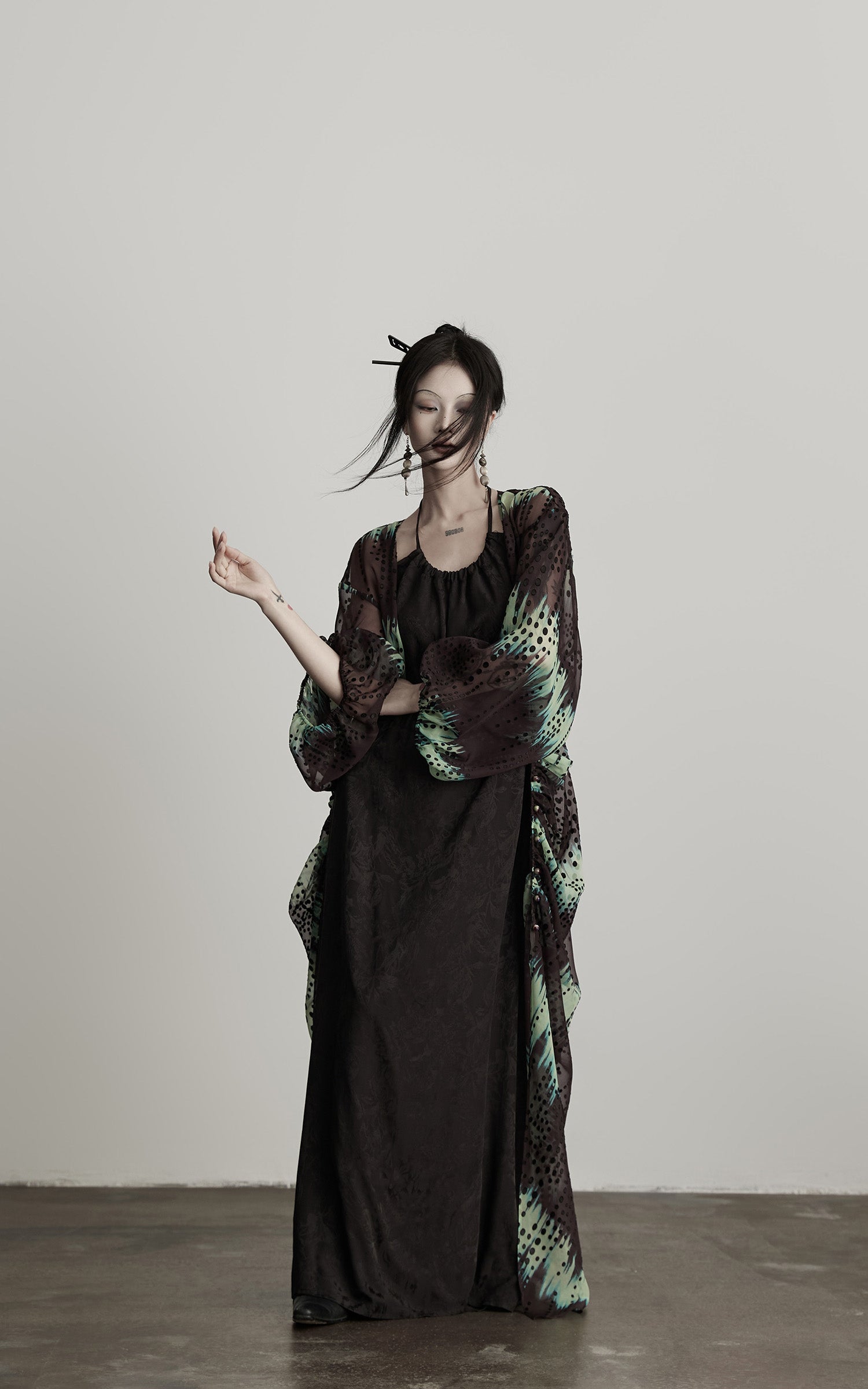 INDULGE Draped Dot Mesh Cardigan