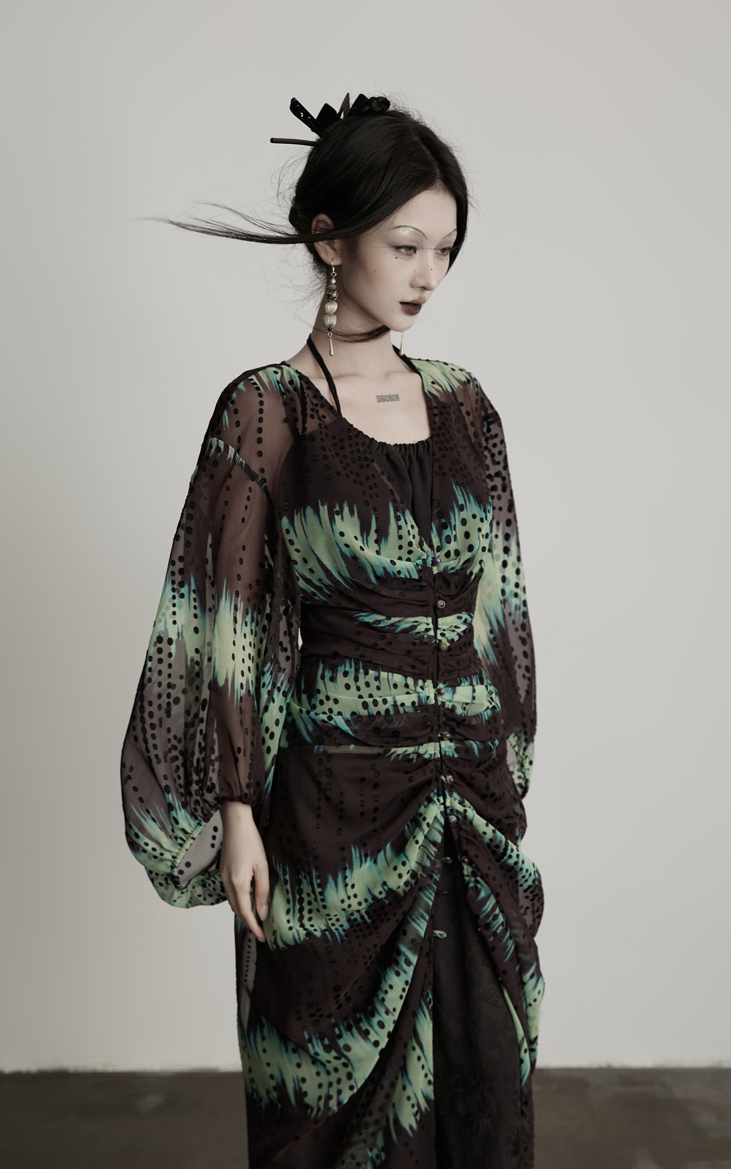 INDULGE Draped Dot Mesh Cardigan