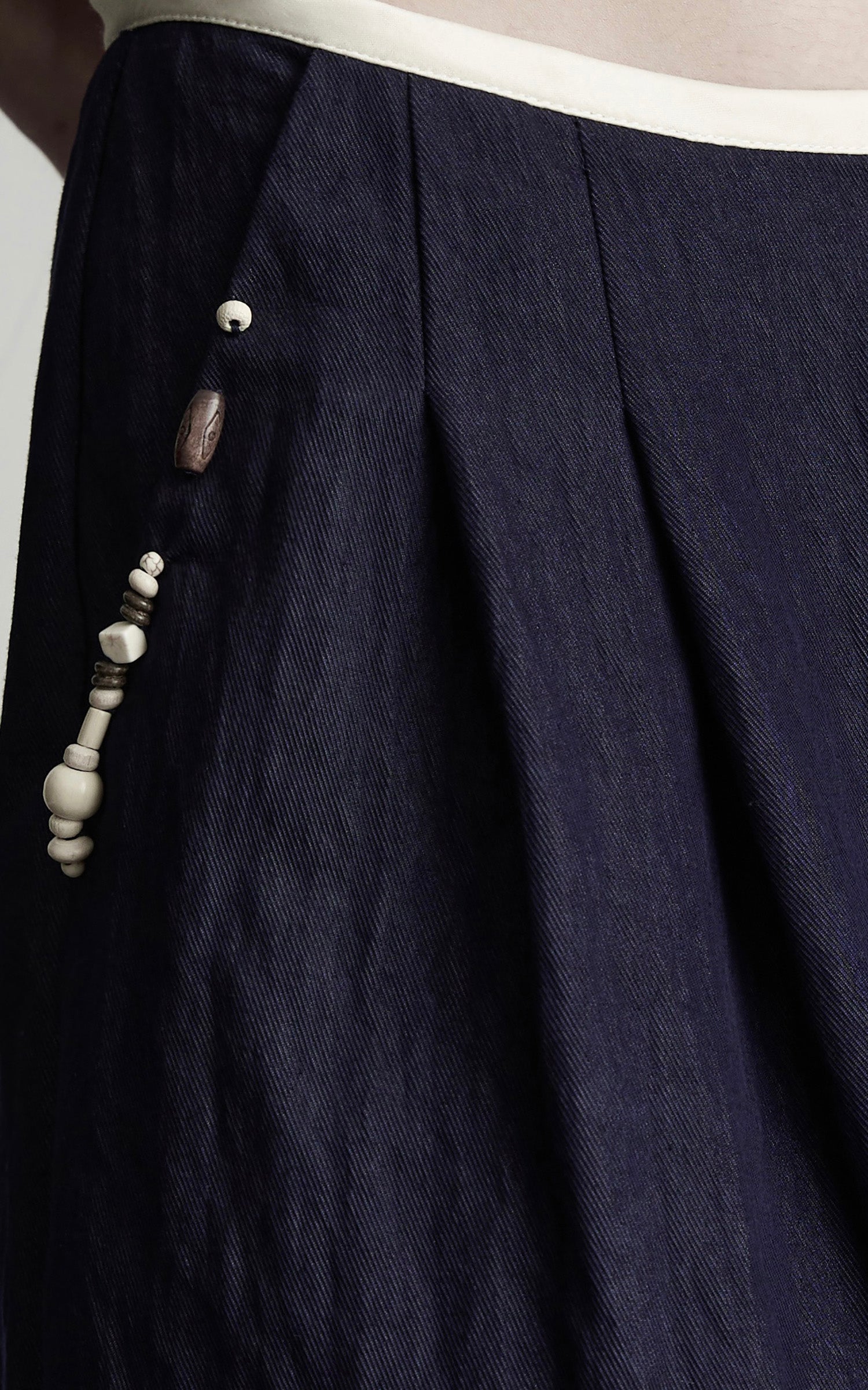 INDULGE Wide-Leg Pants with Contrast Waistband and Bead Detail