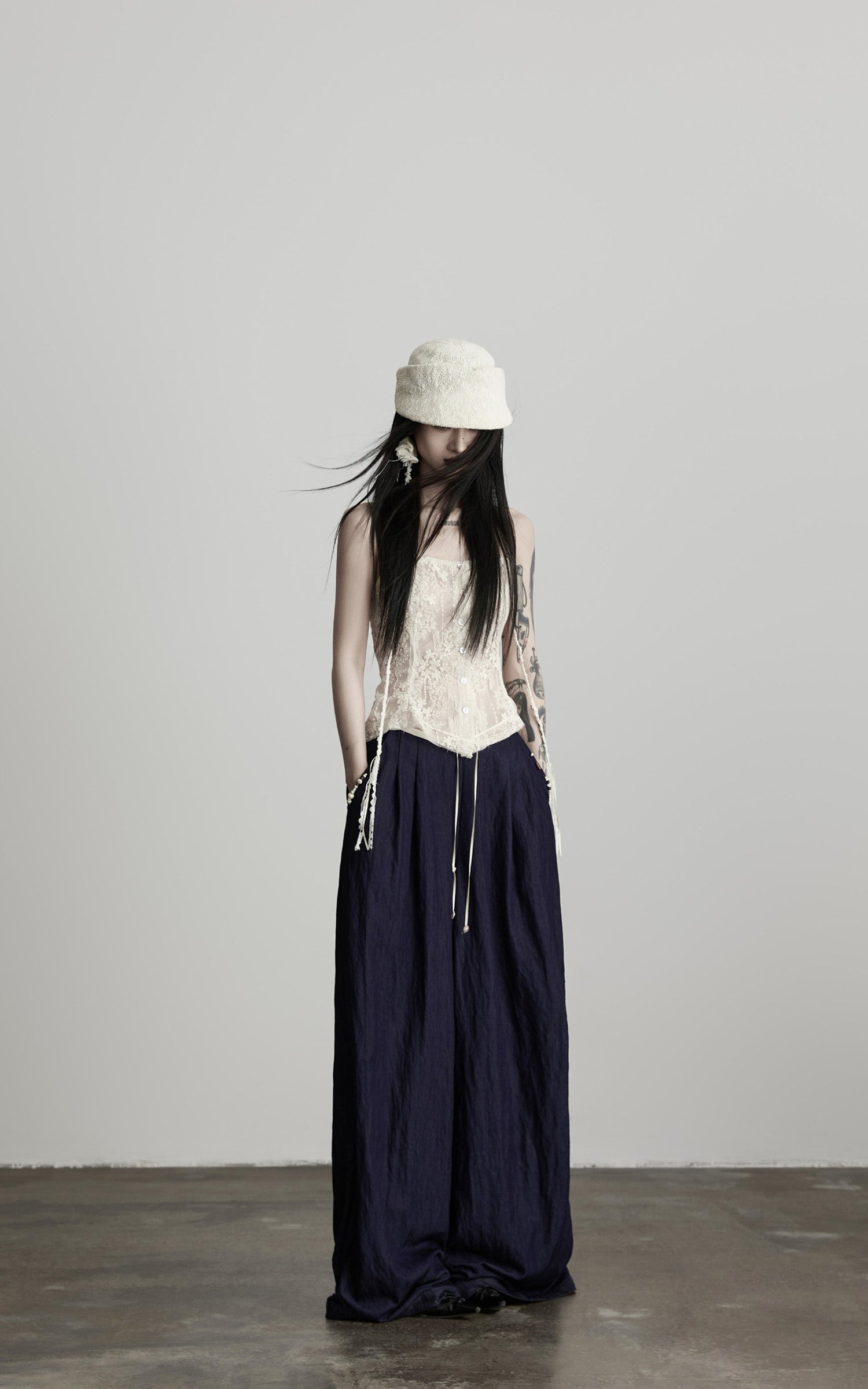 INDULGE Sheer Lace Camisole with Button and Strap Detail