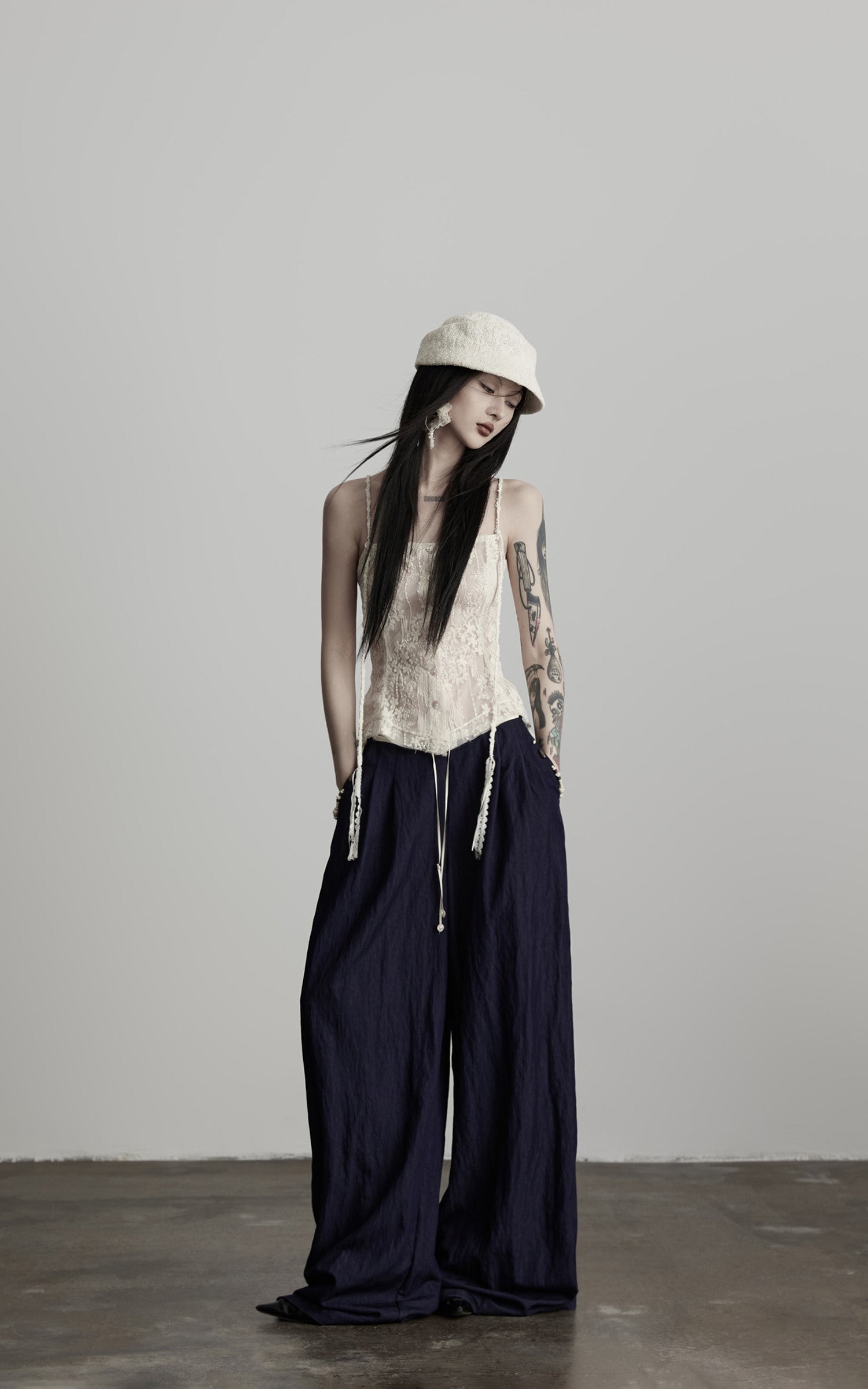 INDULGE Sheer Lace Camisole with Button and Strap Detail