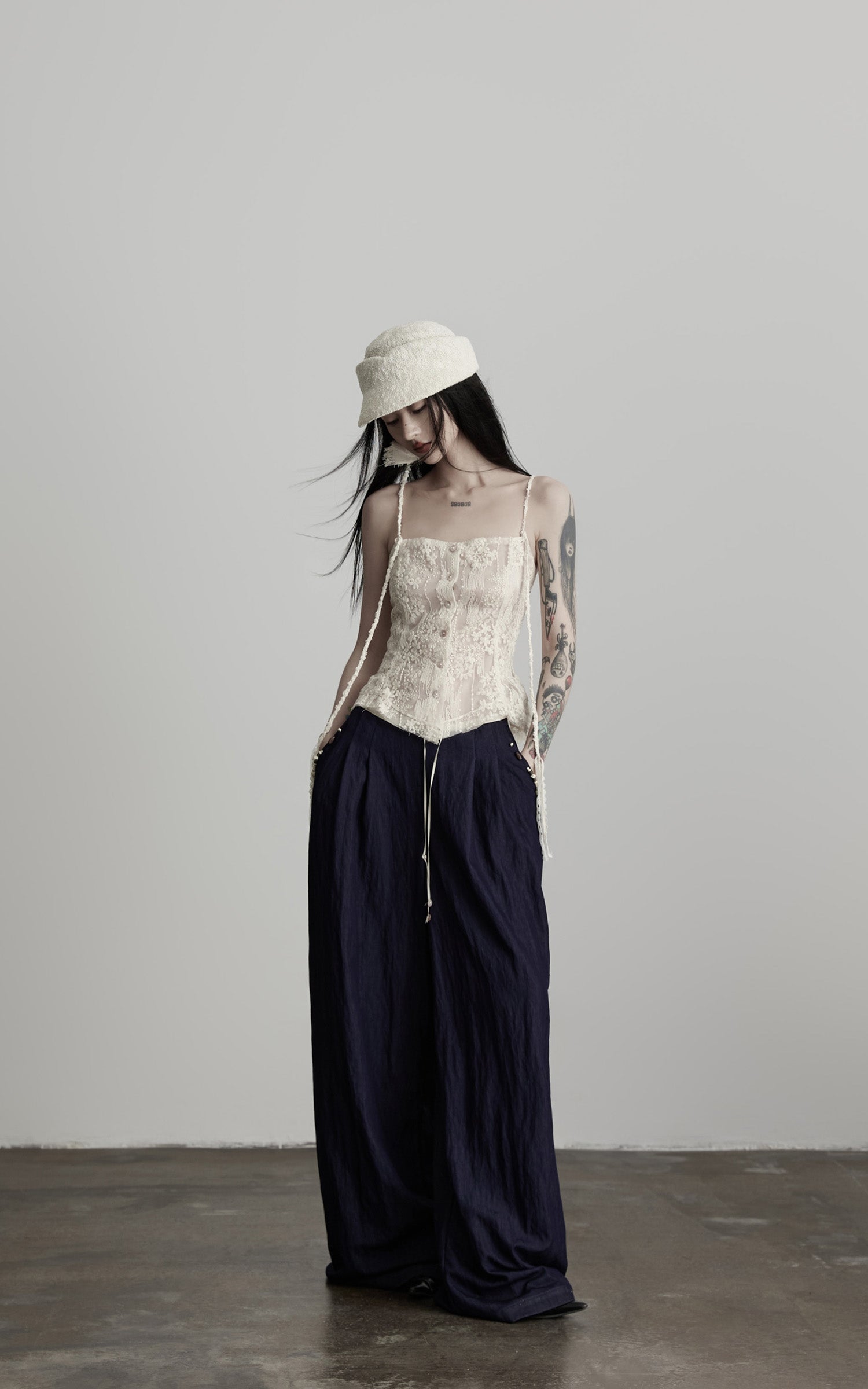 INDULGE Sheer Lace Camisole with Button and Strap Detail