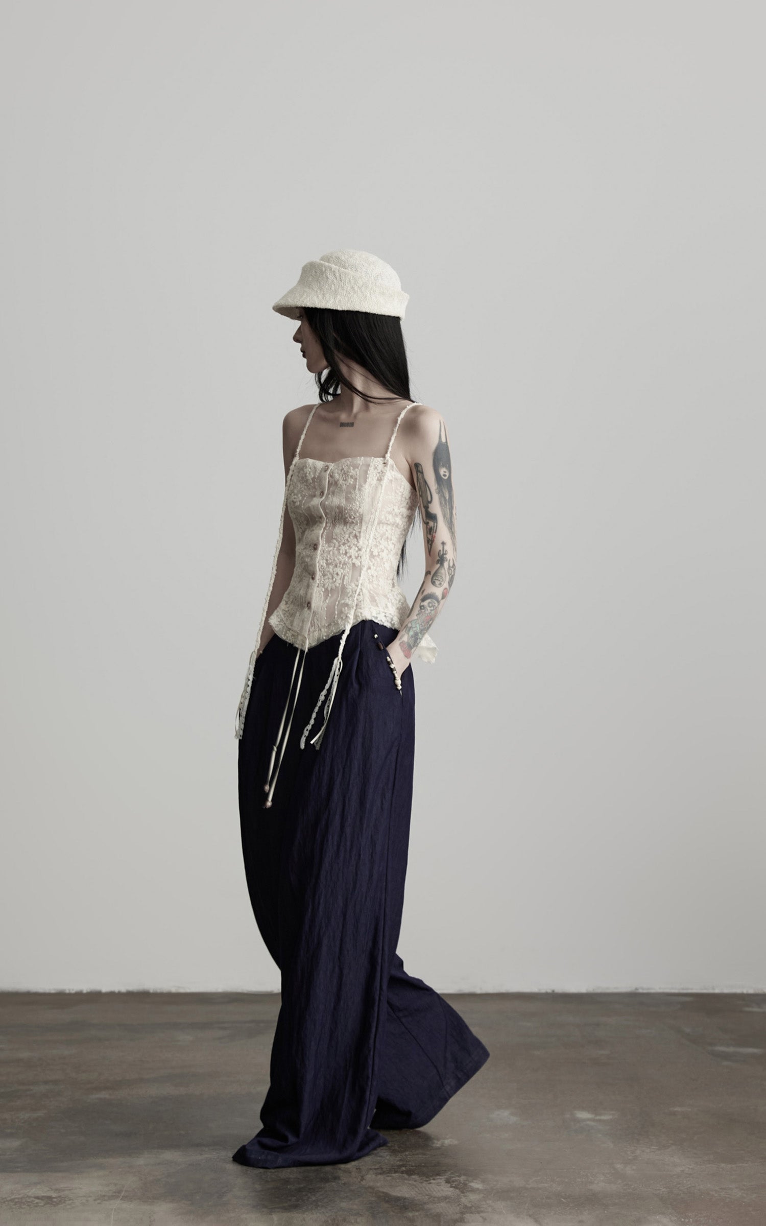 INDULGE Sheer Lace Camisole with Button and Strap Detail