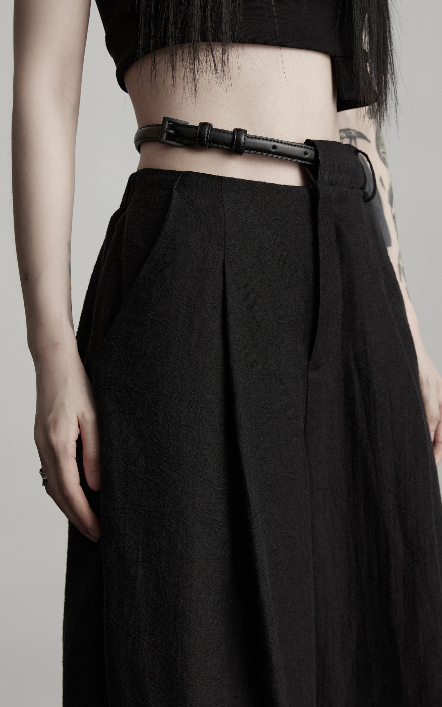 INDULGE Structured Wide-Leg Pants with Textured Detail and Sculpted Waistband