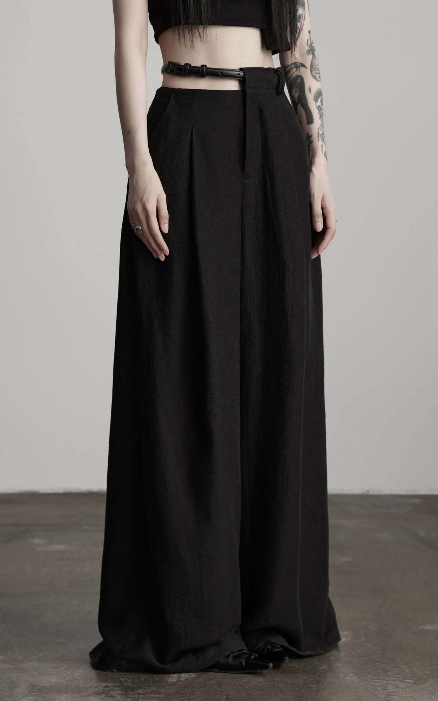 INDULGE Structured Wide-Leg Pants with Textured Detail and Sculpted Waistband