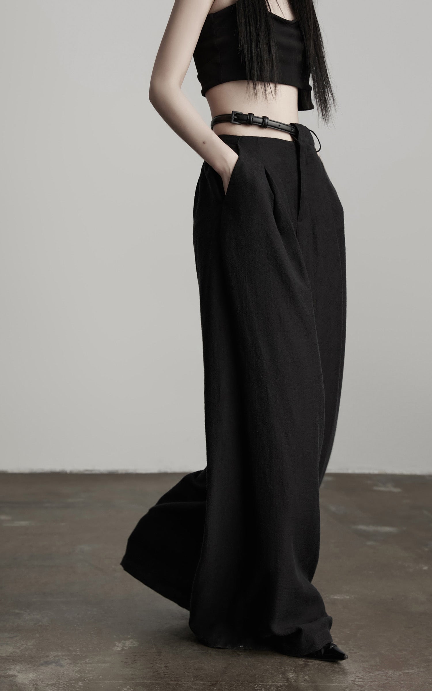 INDULGE Structured Wide-Leg Pants with Textured Detail and Sculpted Waistband