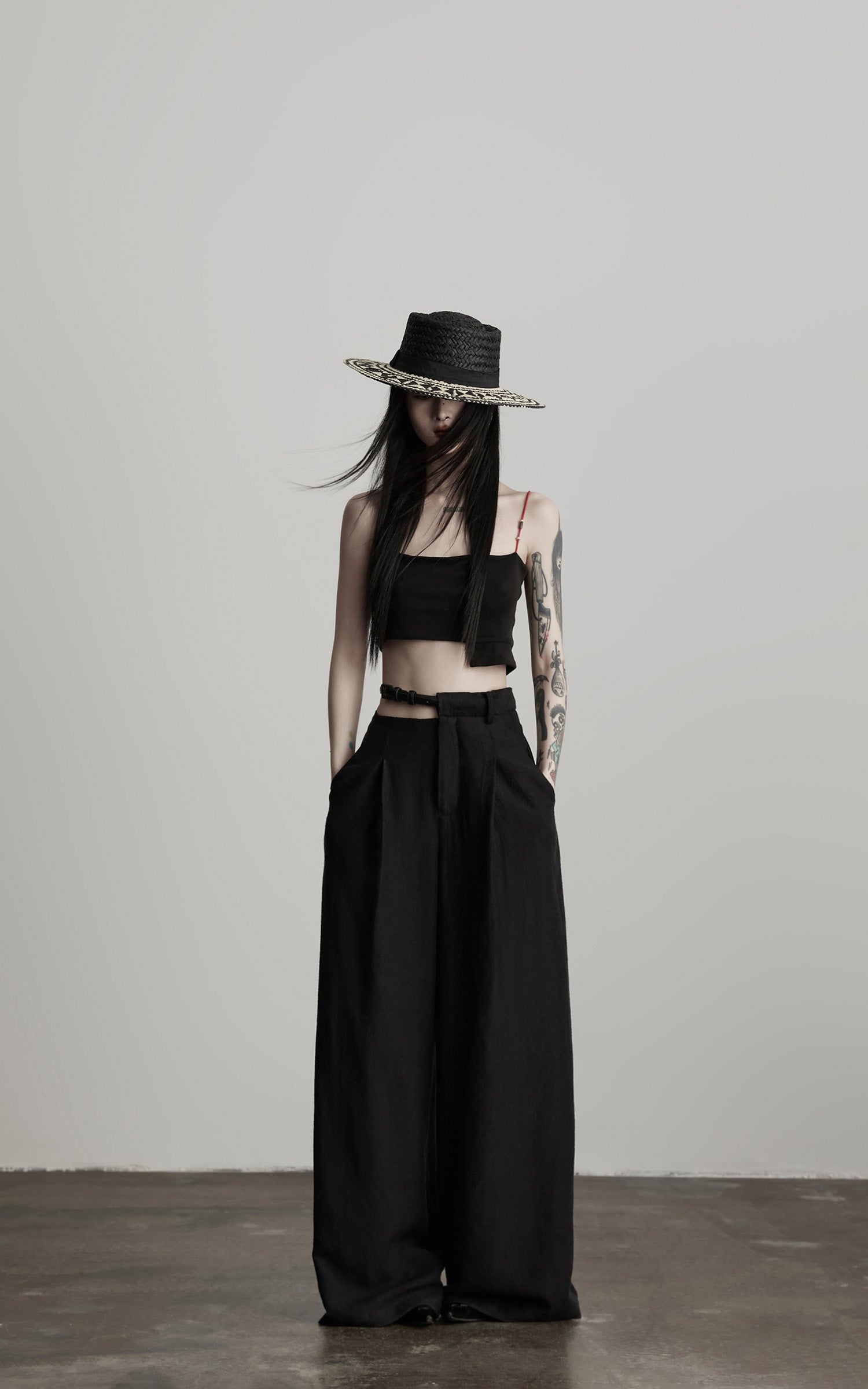 INDULGE Structured Wide-Leg Pants with Textured Detail and Sculpted Waistband