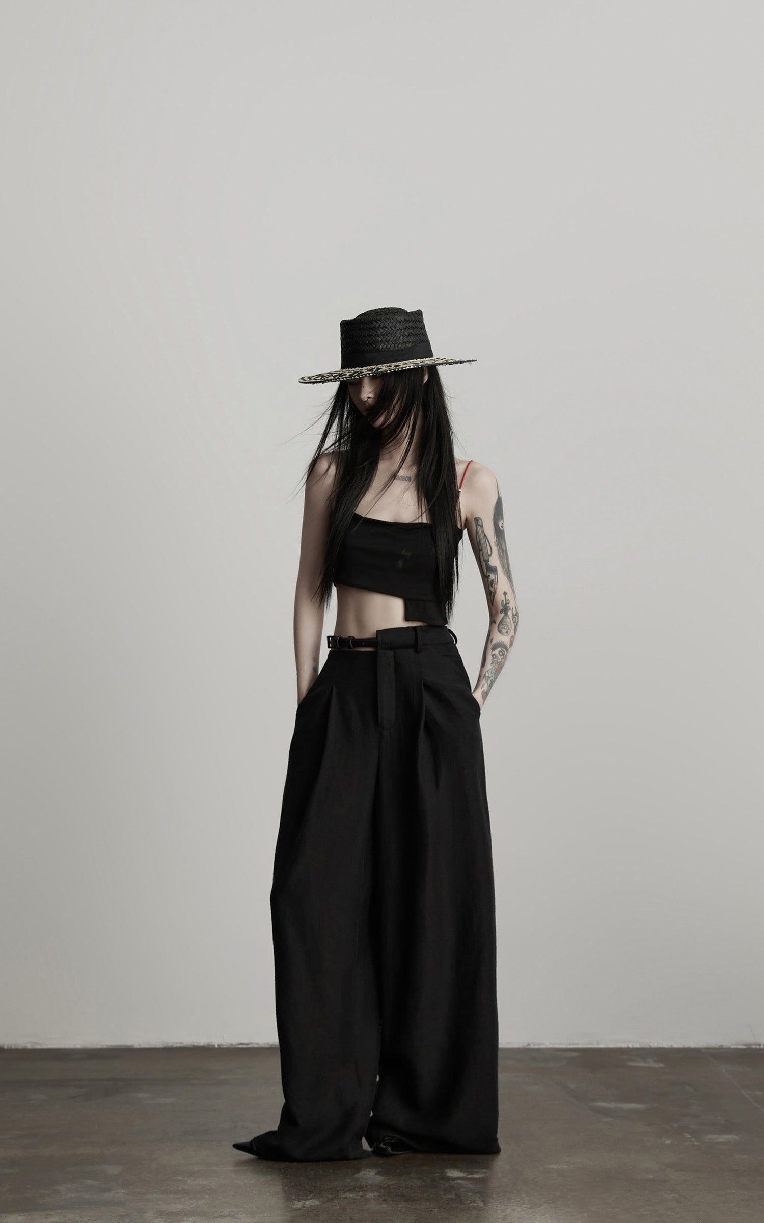 INDULGE Structured Wide-Leg Pants with Textured Detail and Sculpted Waistband
