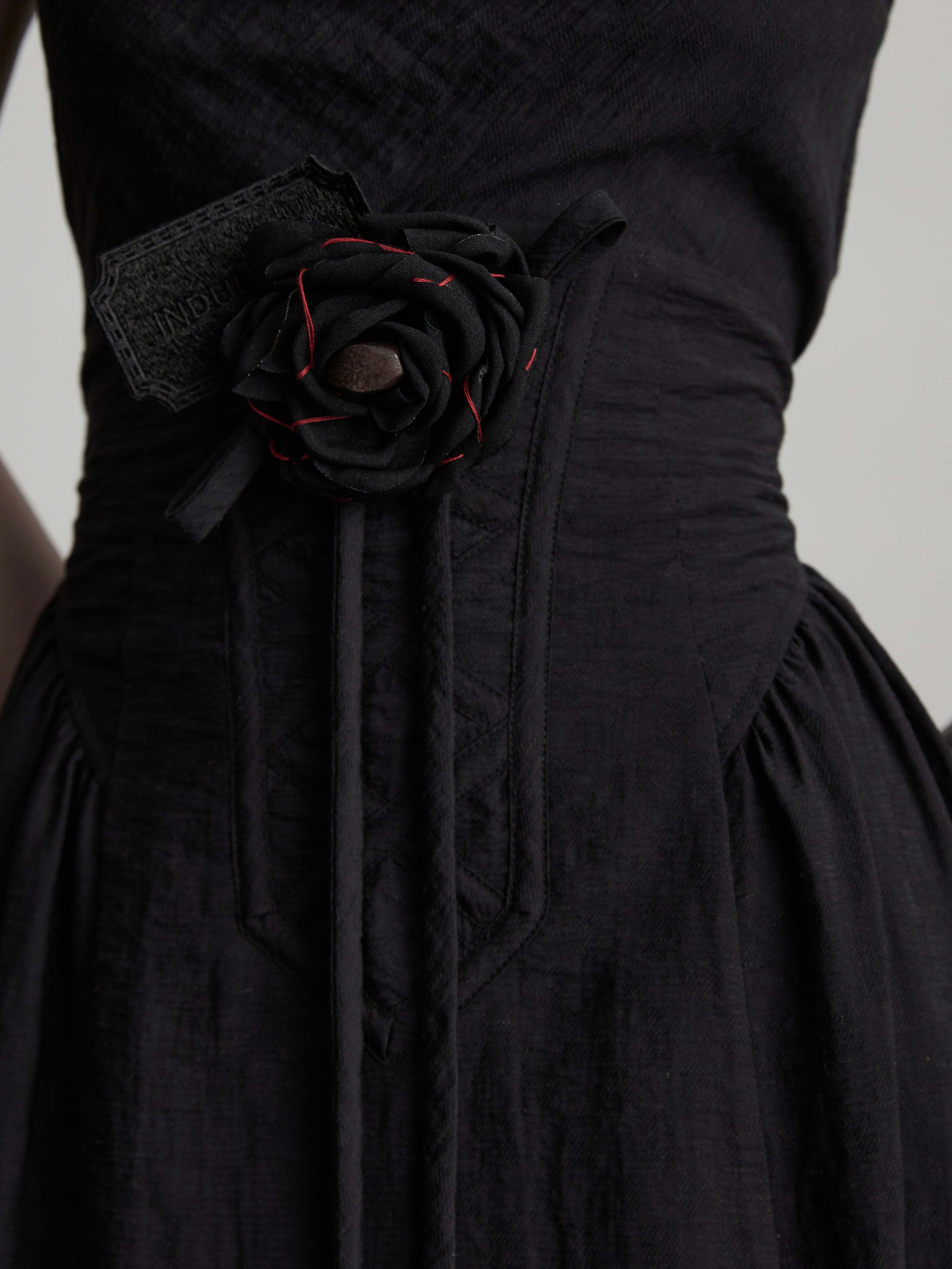 INDULGE Draped Maxi Dress with Corset Waist and Rosette Detail