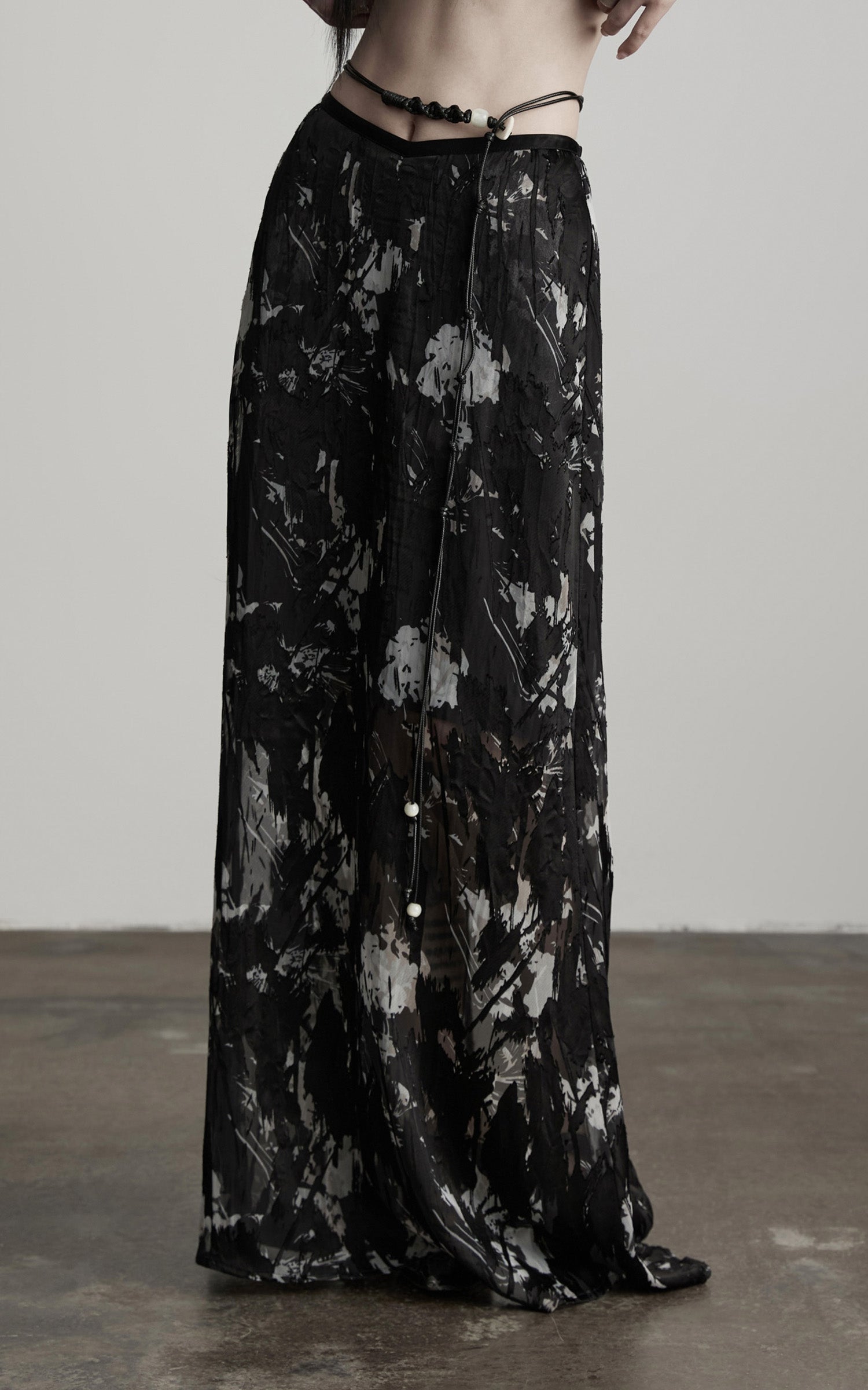 INDULGE Sheer Texture Shirt and Long Skirt Set with Abstract Shadow Print