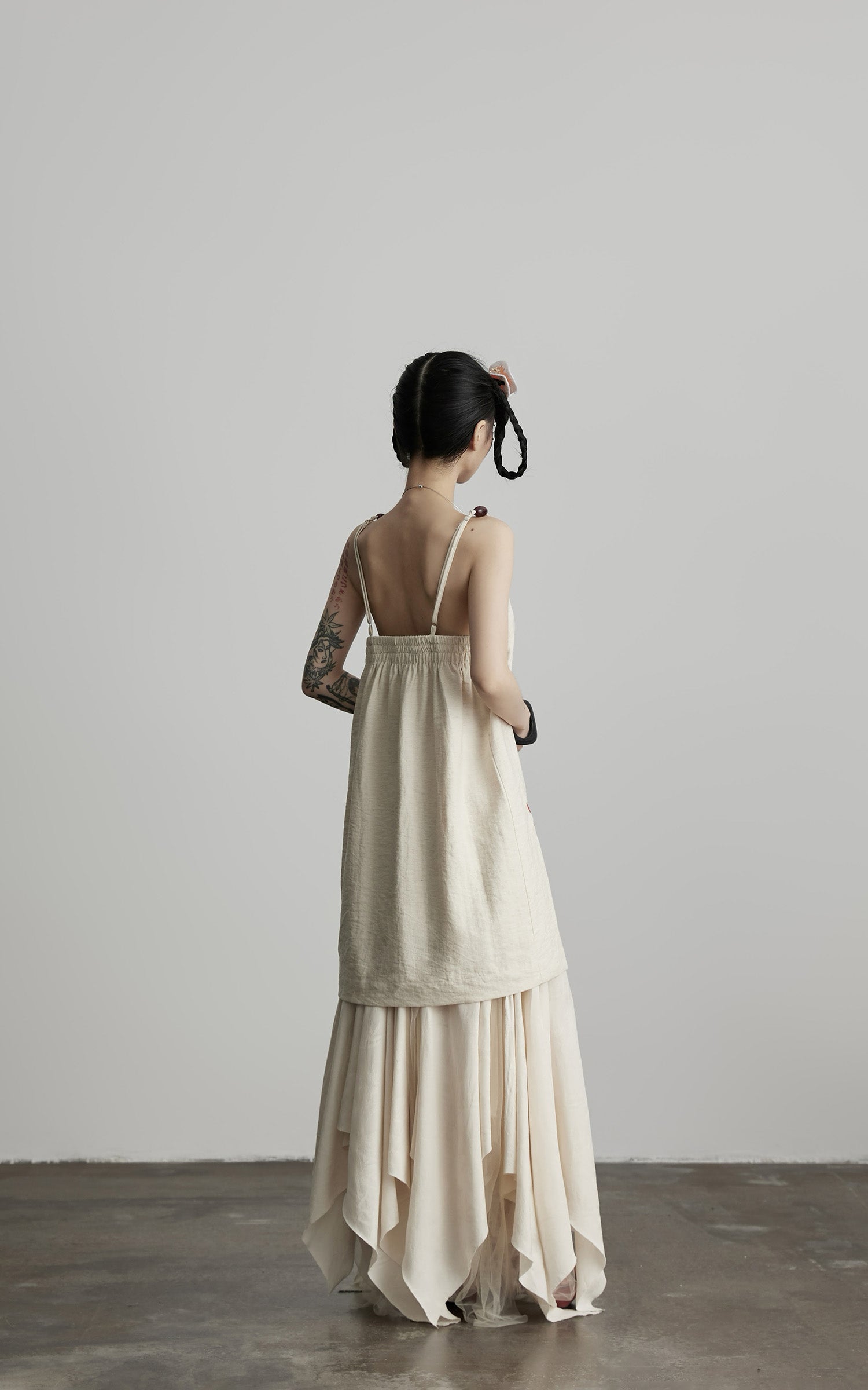 INDULGE Embroidered Snake and Flower Layered Linen Dress