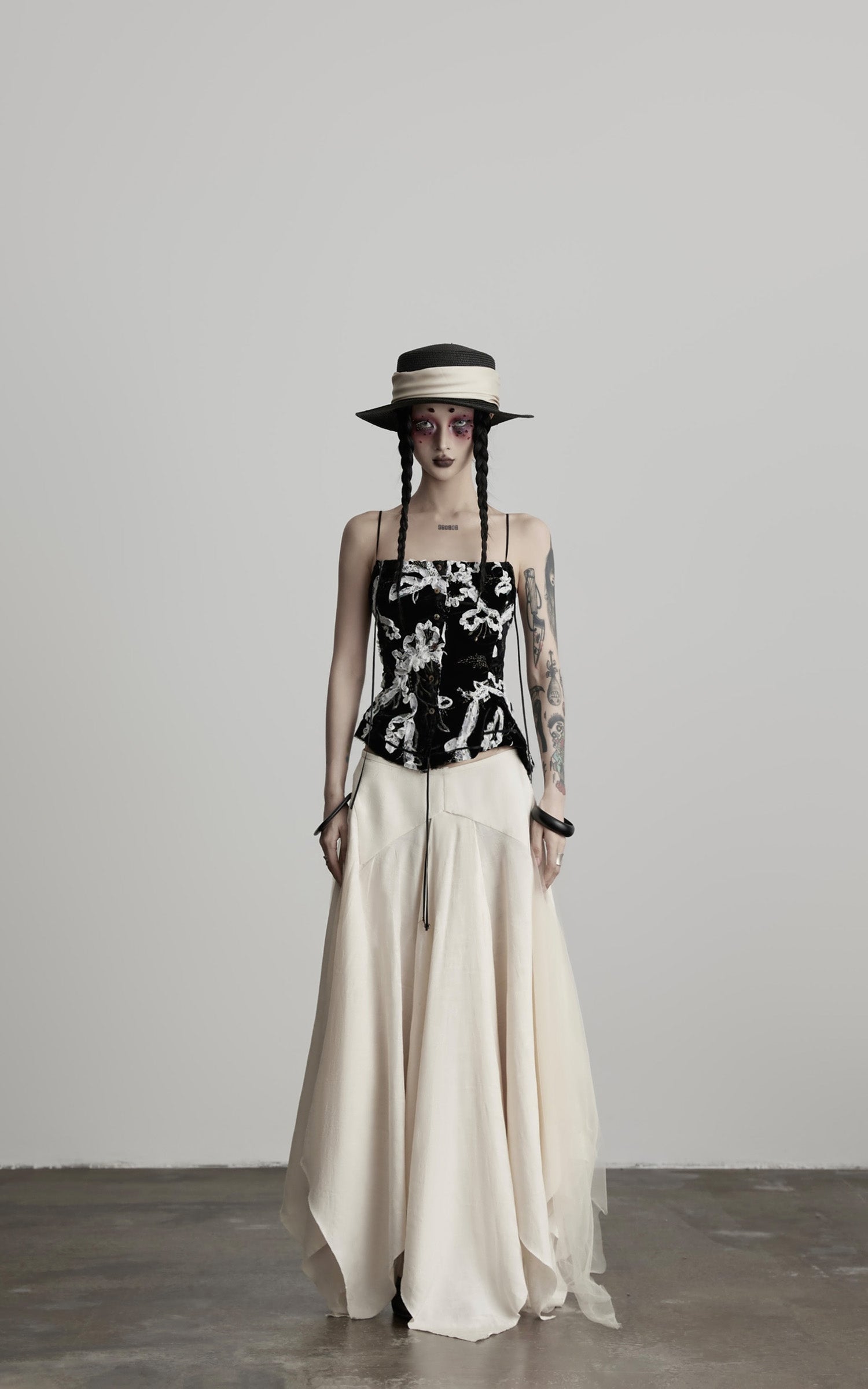 INDULGE Deconstructed Draped Jacquard Midi Skirt with Tulle Layering