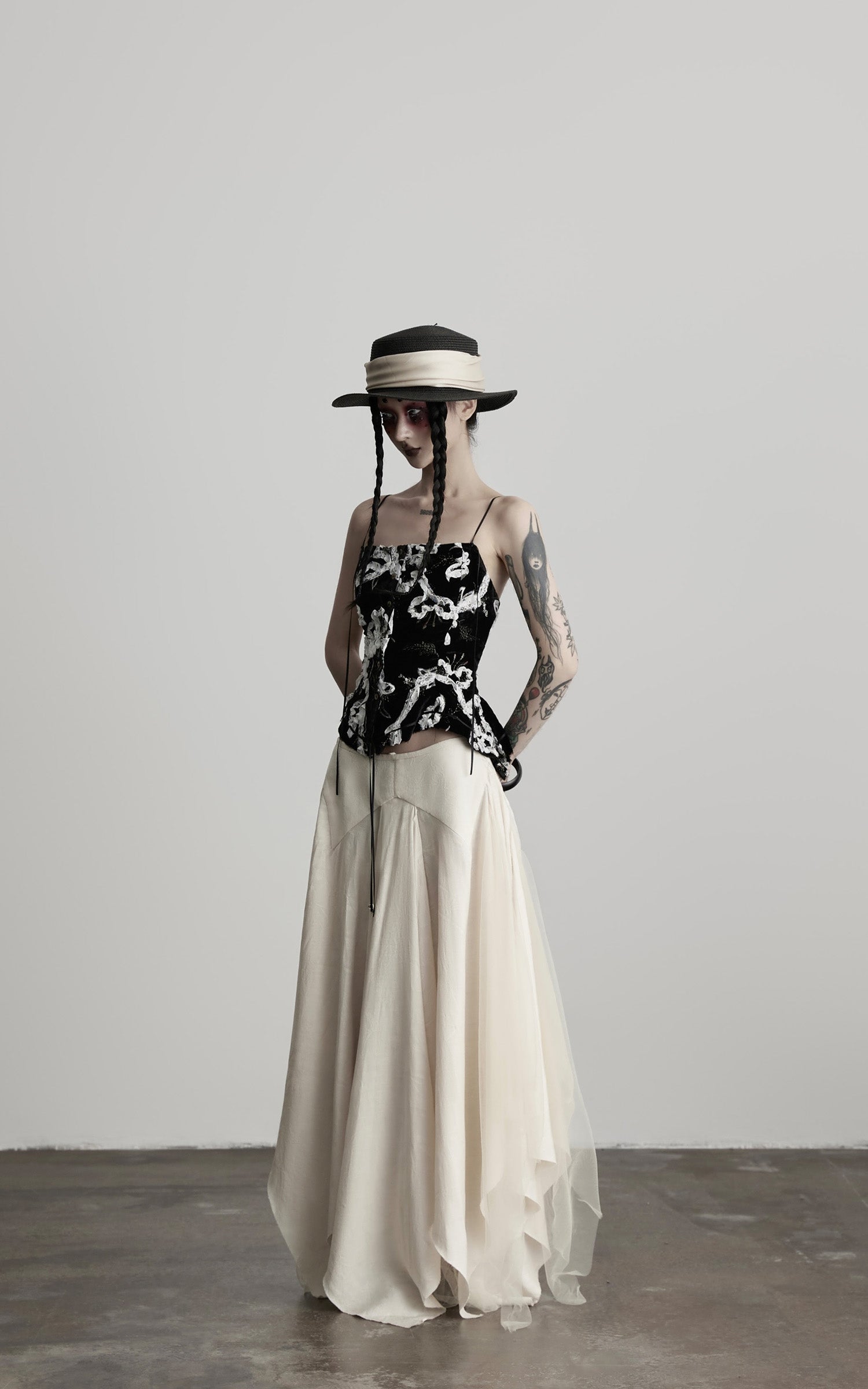 INDULGE Deconstructed Draped Jacquard Midi Skirt with Tulle Layering
